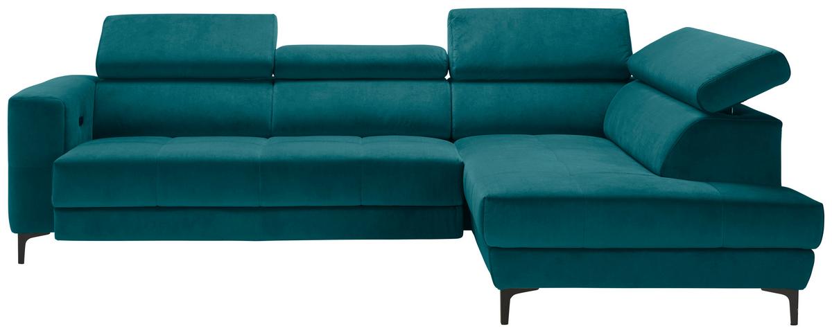 Ecksofa Emma rechts Petrol - Petrol/Schwarz, MODERN, Textil (301/210cm) - Premium Living