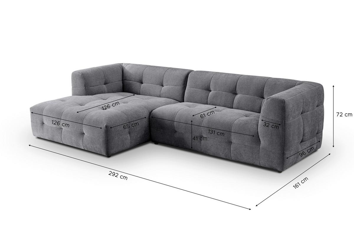 Ecksofa Tenso Grau - Schwarz/Grau, Basics, Holz/Kunststoff (161/292cm) - MID.YOU
