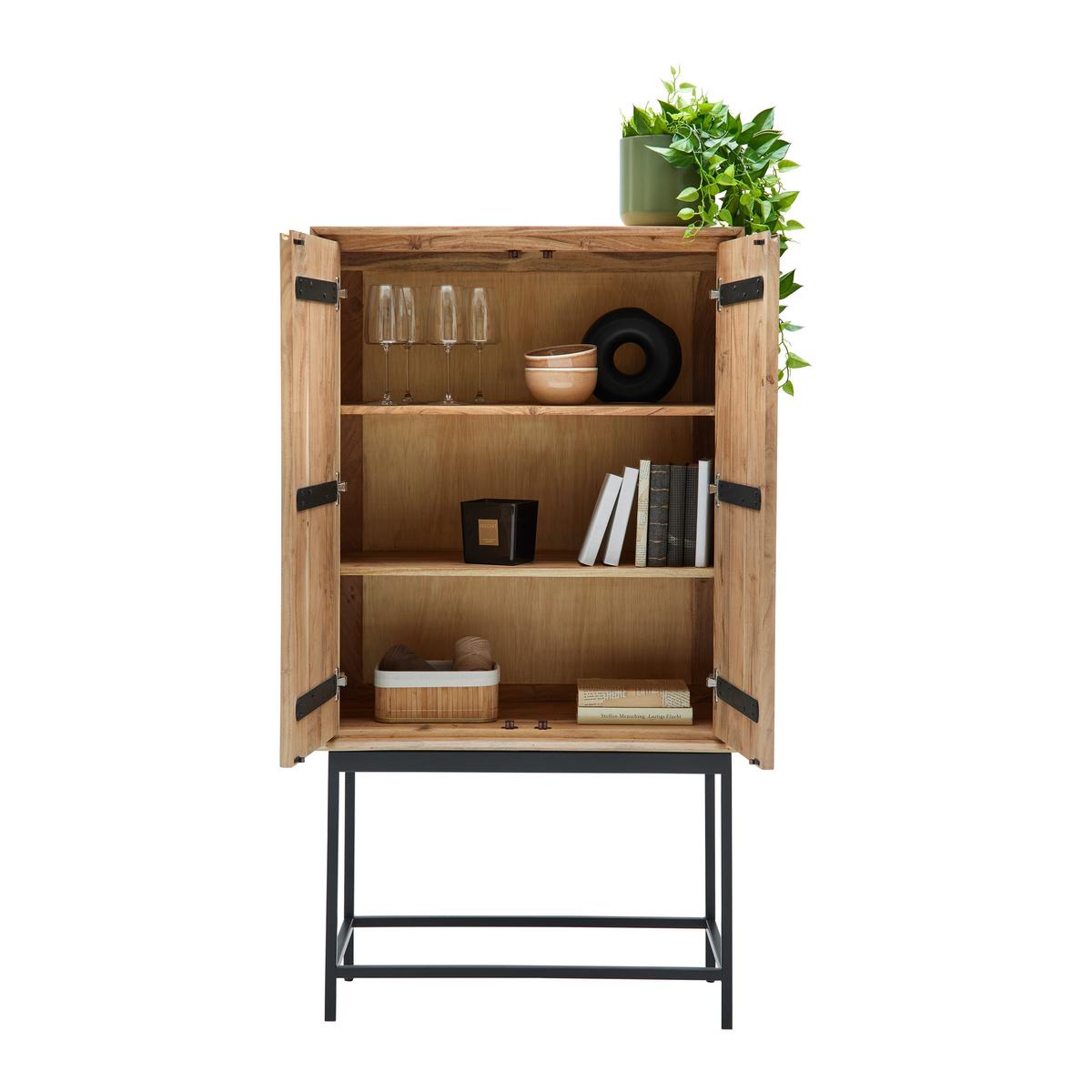 Highboard Tarim Schwarz/Akaziefarben - Schwarz/Akaziefarben, LIFESTYLE, Holz/Metall (80/150/40cm) - Mömax