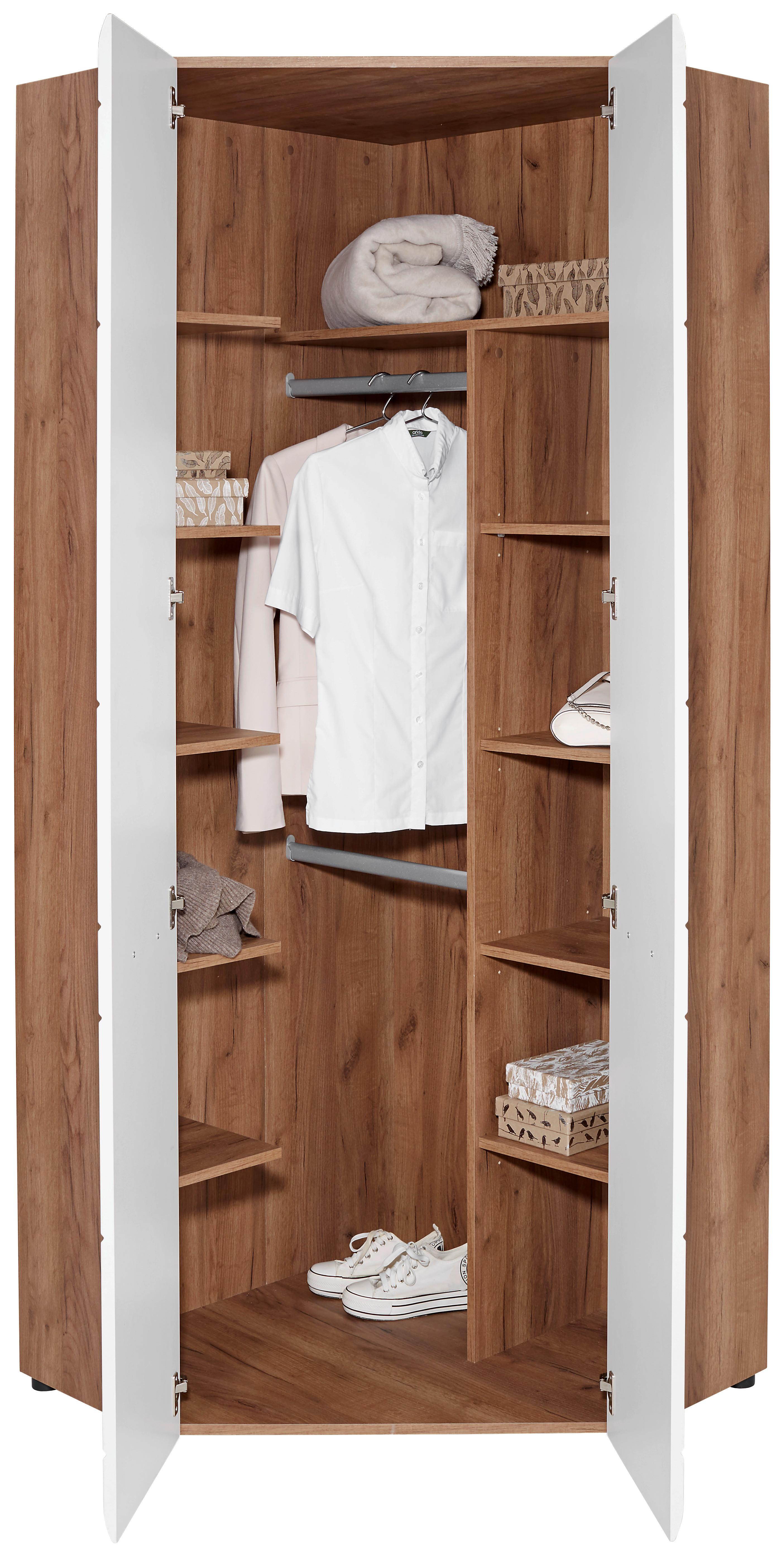 Kotna Omara Za Oblačila Avensis New, Bela, Temni Hrast - barve hrasta/bela, Konvencionalno, umetna masa/leseni material (86,5/205,7/86,5cm) - Mömax