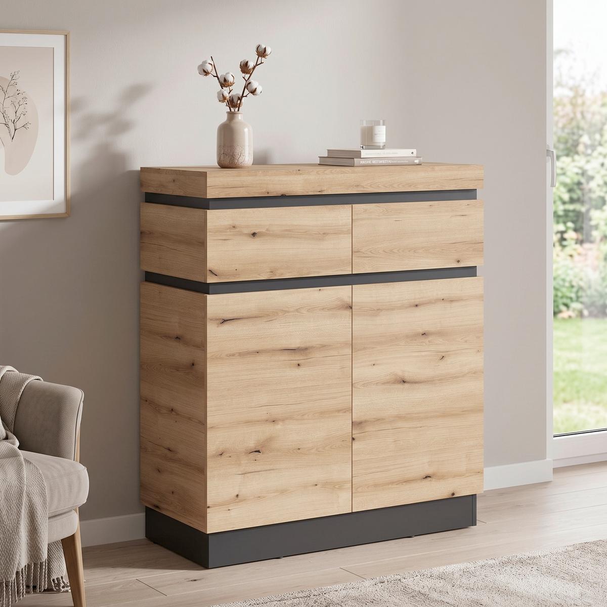 Komoda Corte, Barva Hrasta, Siva - Trend, umetna masa/leseni material (100,6/116/45cm) - Modern Living
