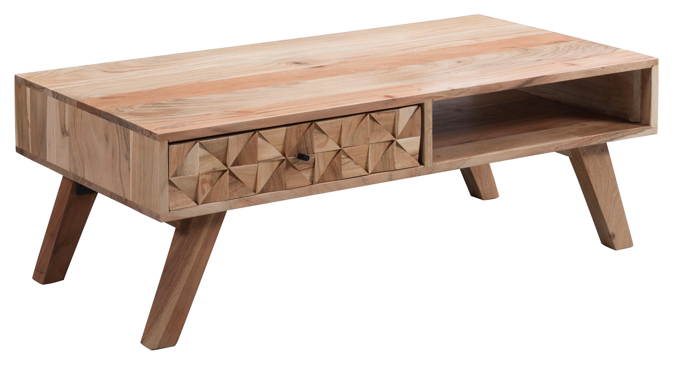 Couchtisch "Rewa" ca. 95x50 cm, aus Akazie - Schwarz/Akaziefarben, Design, Holz (95/50/35cm) - MID.YOU