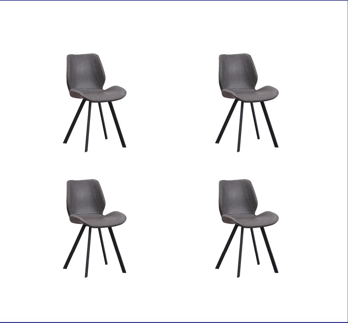 Stuhl-Set Barona 4er-Set Anthrazit Lederlook - Anthrazit/Schwarz, MODERN, Textil/Metall (44/80/55cm) - MID.YOU