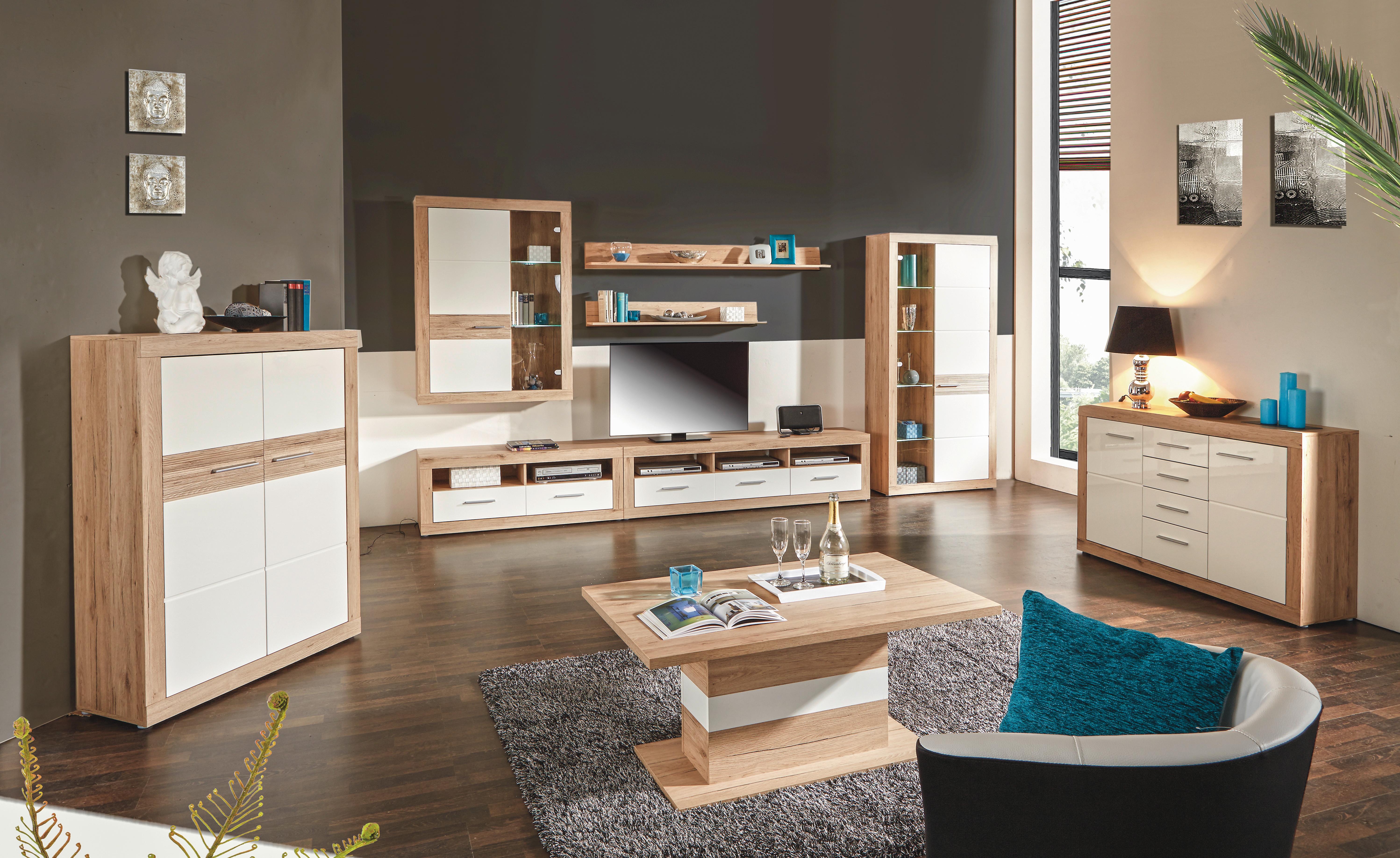 Vitrină Malta - alb/culoare lemn stejar, Modern, material pe bază de lemn (96/132/35cm) - Modern Living