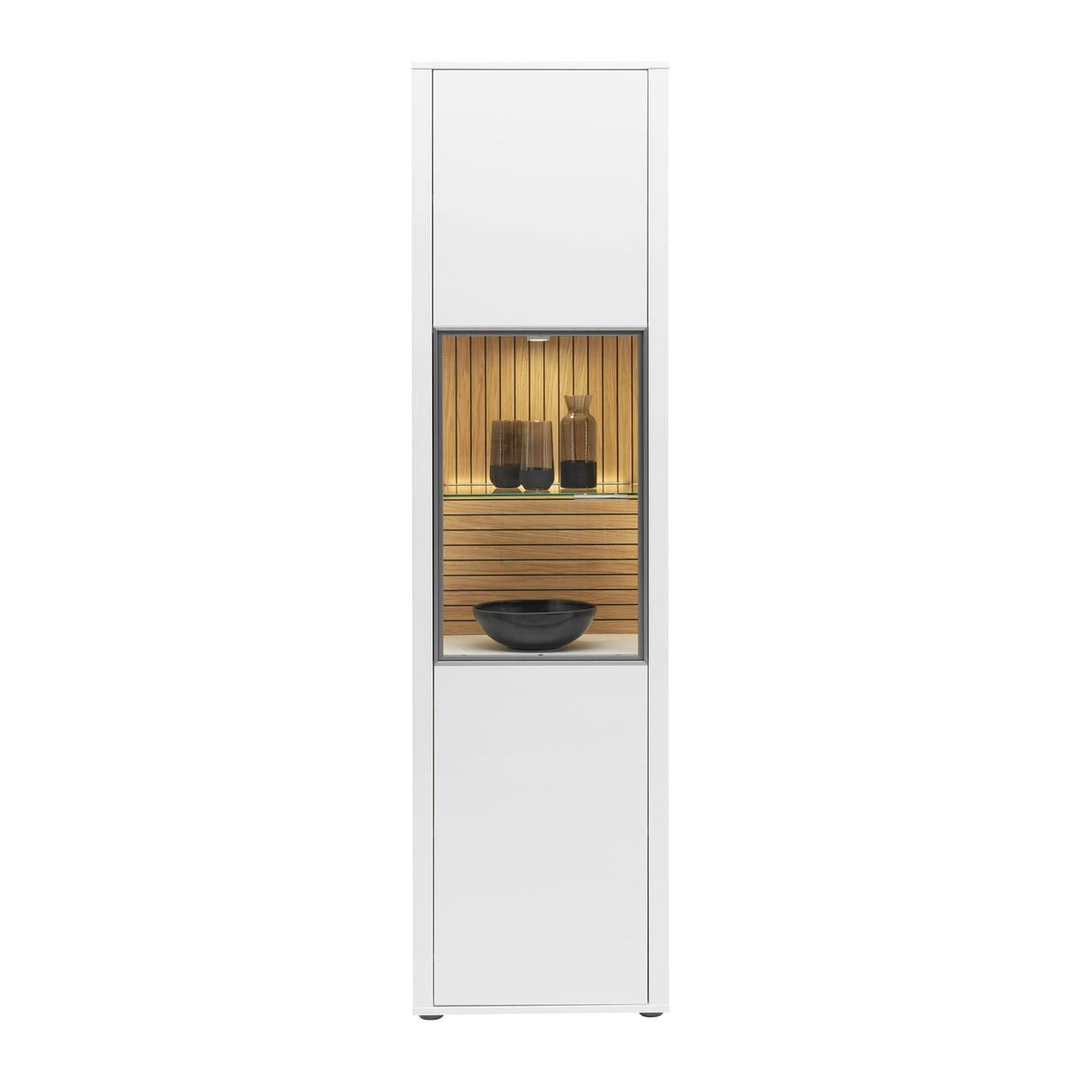Vitrine Studio 11 in Weiß - Edelstahlfarben/Eichefarben, MODERN, Glas/Holzwerkstoff (53/199/40cm) - Premium Living