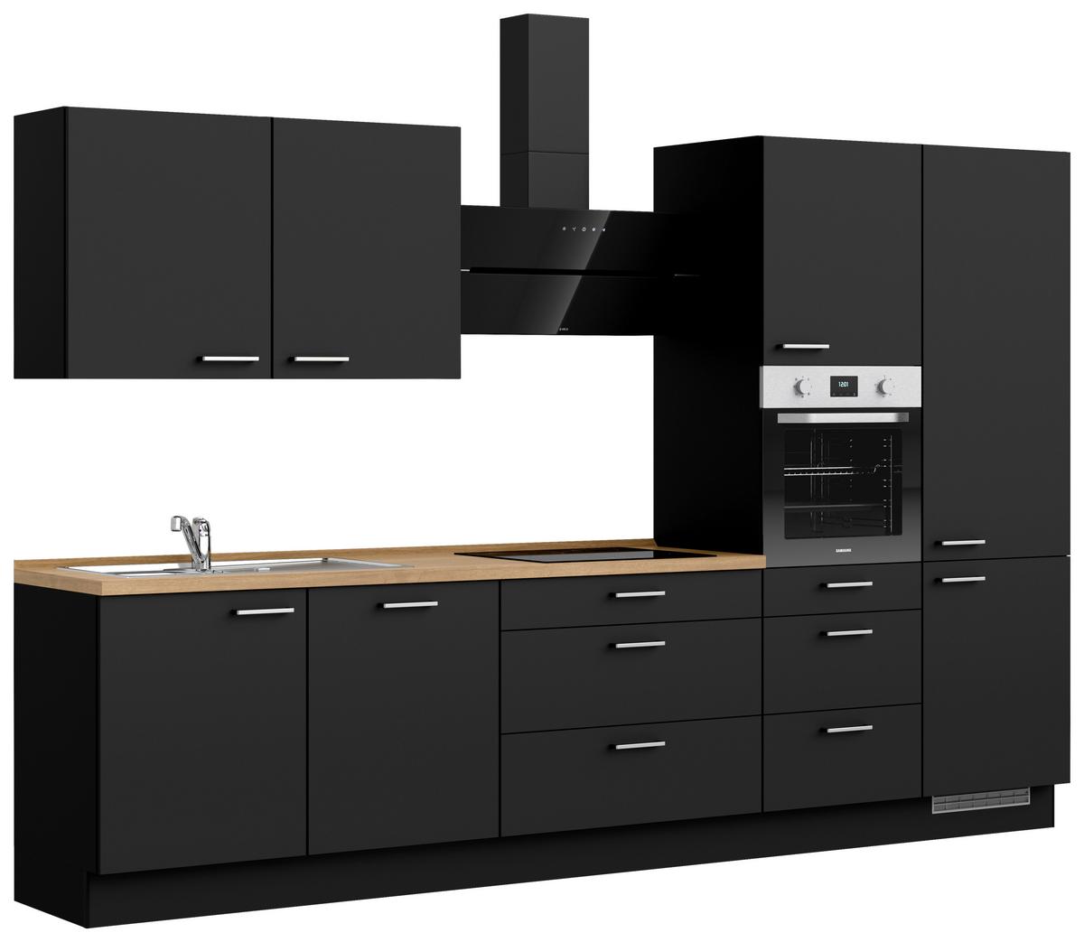 Küchenblock Touch High m. Geräten Schwarz - Edelstahlfarben/Eichefarben, MODERN, Holzwerkstoff/Metall (330cm) - Nobilia