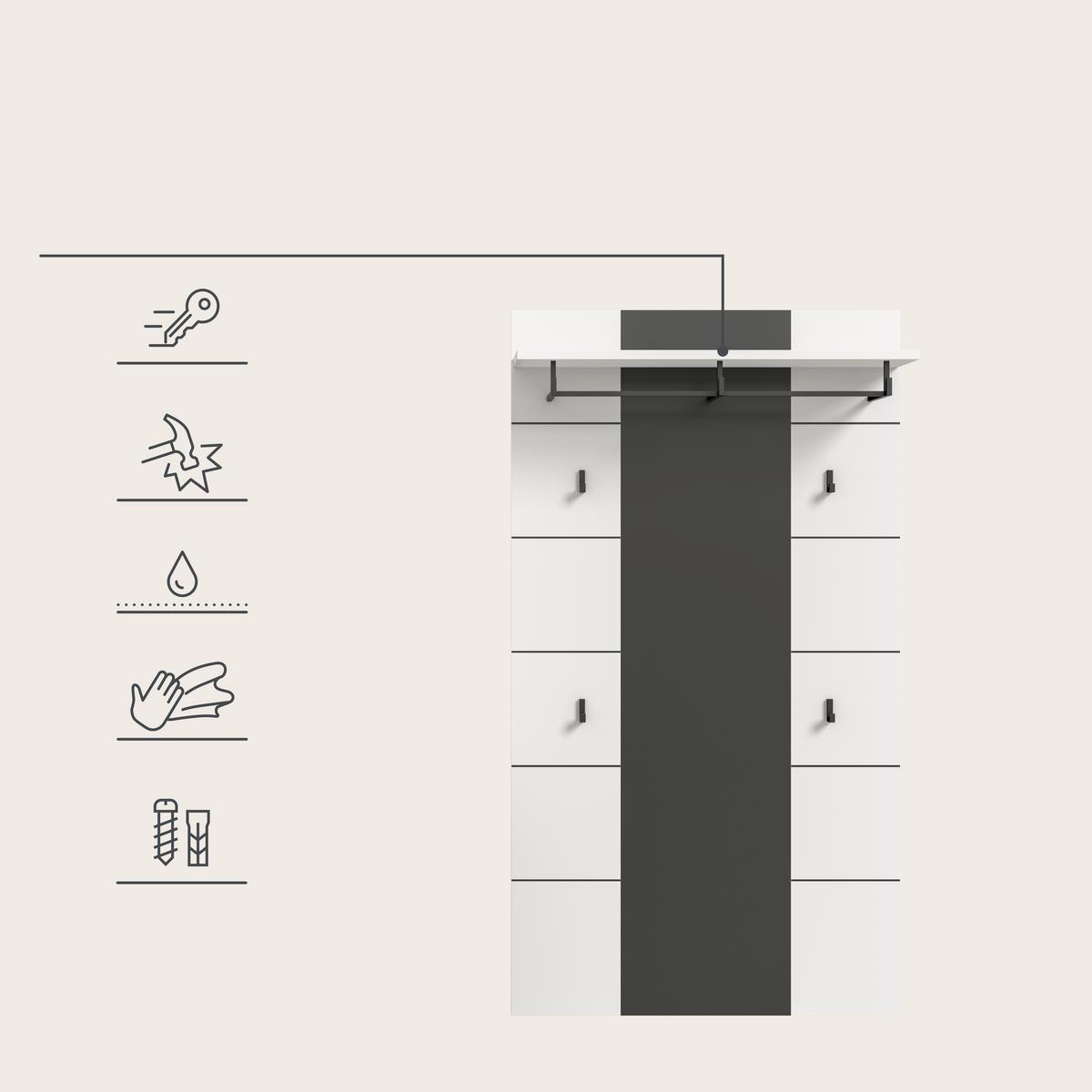 Garderobni Panel Canu, Bela, Siva - siva/bela, Design, leseni material (80/145/29cm) - Livetastic