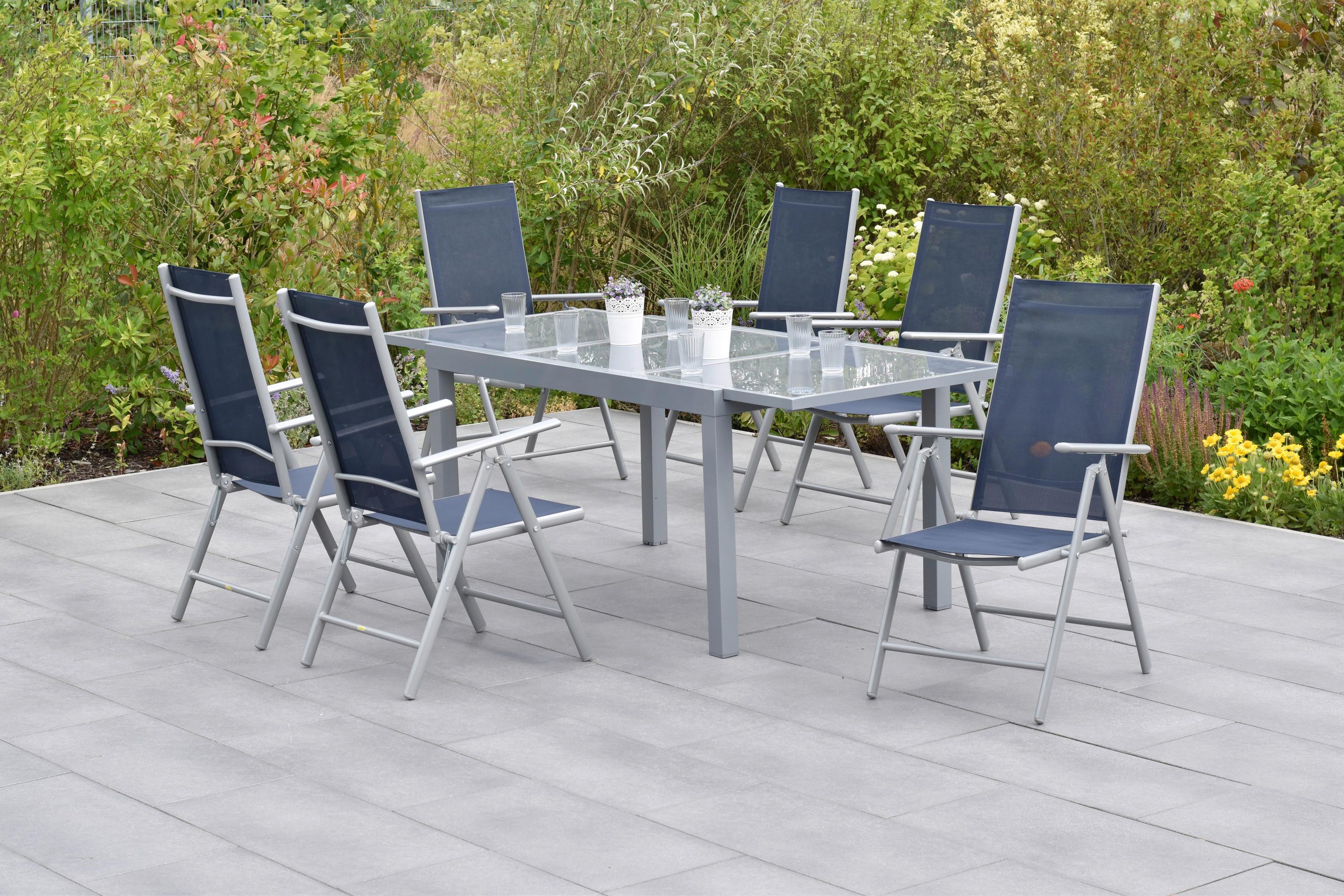 GARTENSET AMALFI - Blau/Silberfarben, MODERN, Textil/Metall - Gardenson