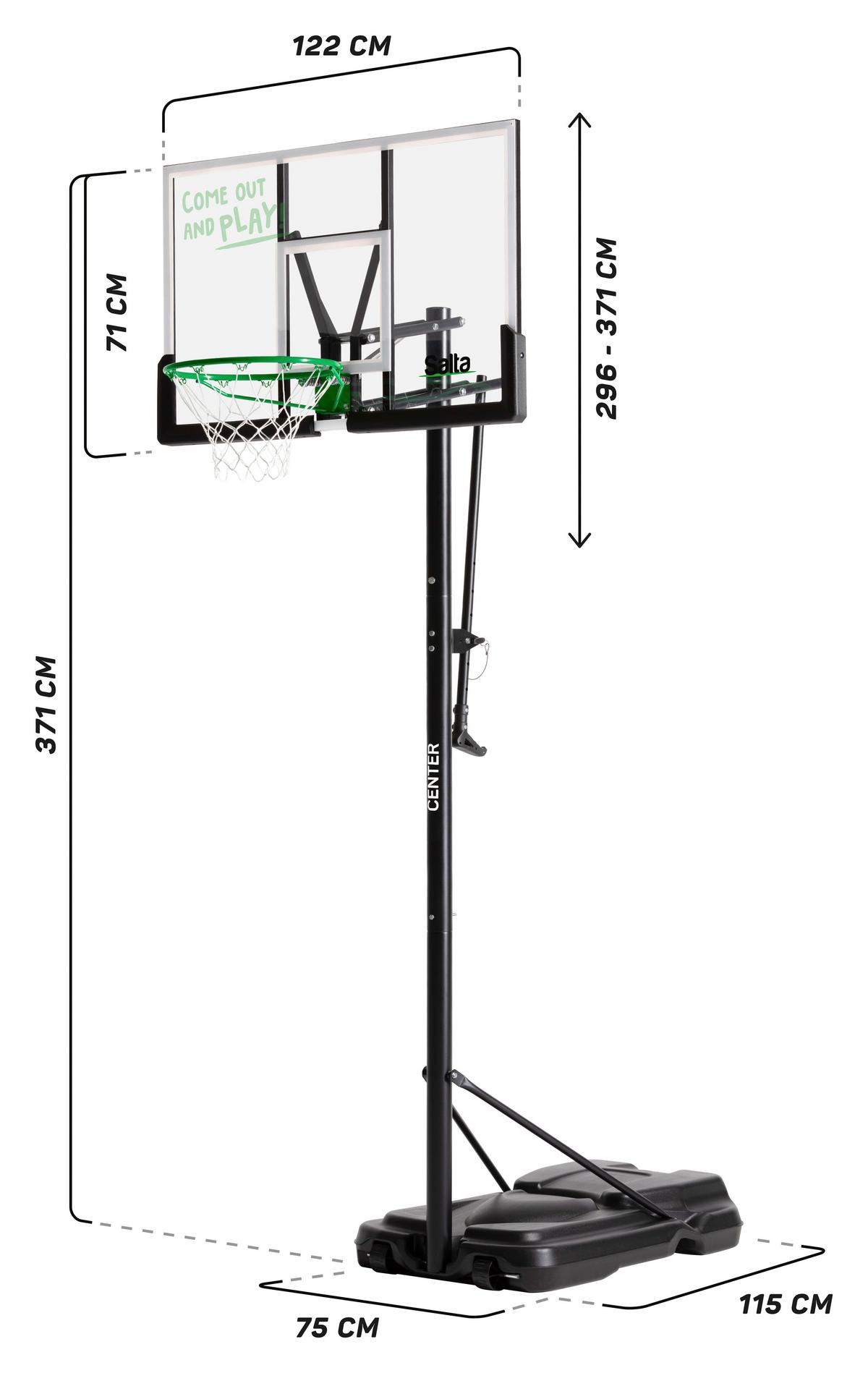 BASKETBALLSTÄNDER SALTA CENTER - Schwarz/Grün, KONVENTIONELL, Kunststoff/Metall (128/296-371/210cm) - Salta