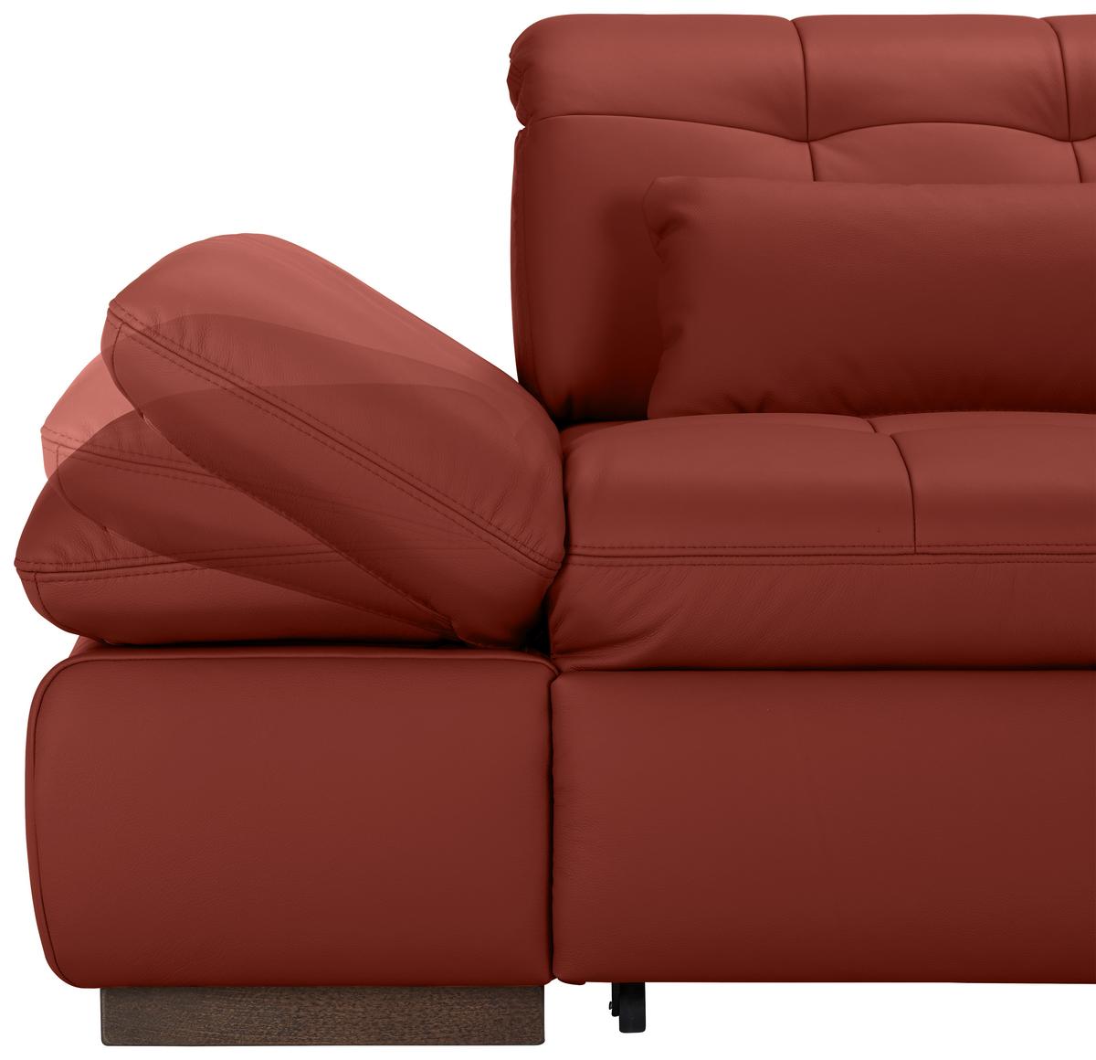 Wohnlandschaft Sanfino Leder Weinrot - Chromfarben/Weinrot, KONVENTIONELL, Leder/Metall (305/79-96/199cm) - Premium Living