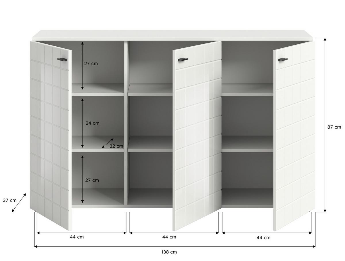Comodă cu uși MONTE - alb lucios intens, Design, material pe bază de lemn (138/87/37cm) - Modern Living
