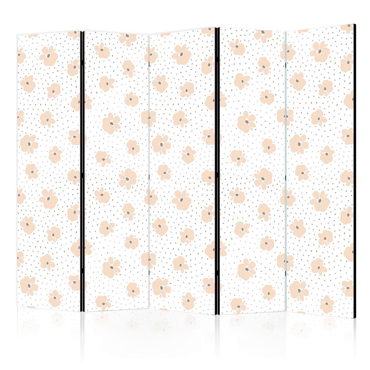 Paravan Flowers I, Dvostranski, 5-Delni - pink/bela, Basics, tekstil/les (225/172/3cm) - artgeist