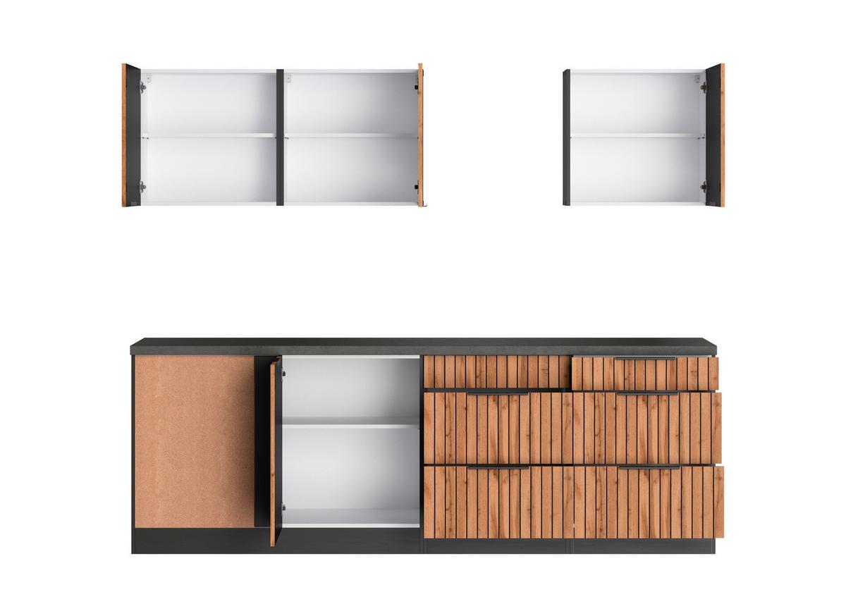 Eckküche Liverpool ca. 240x240cm Graphit/Eiche - Schieferfarben/Eiche Wotan, Basics, Holzwerkstoff/Metall (240/240cm) - Held