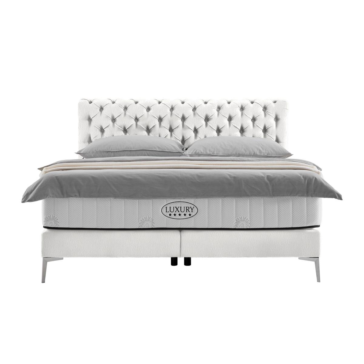 Boxspring Postelja Queen, Bež, Ca. 160x200cm - barve kroma/zlate barve, Konvencionalno, tekstil (160/200cm) - Premium Living