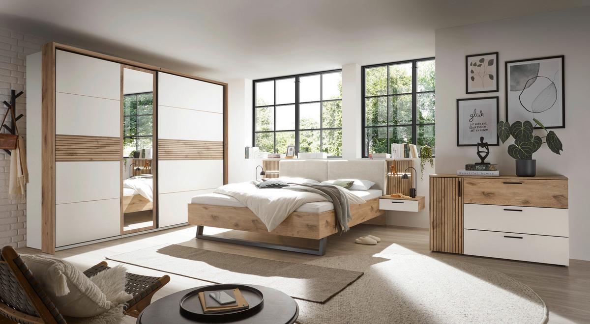 Široka Komoda Daria, Bela, Barva Hrasta - črna/barve hrasta, Moderno, umetna masa/leseni material (125/82,6/40cm) - P & B