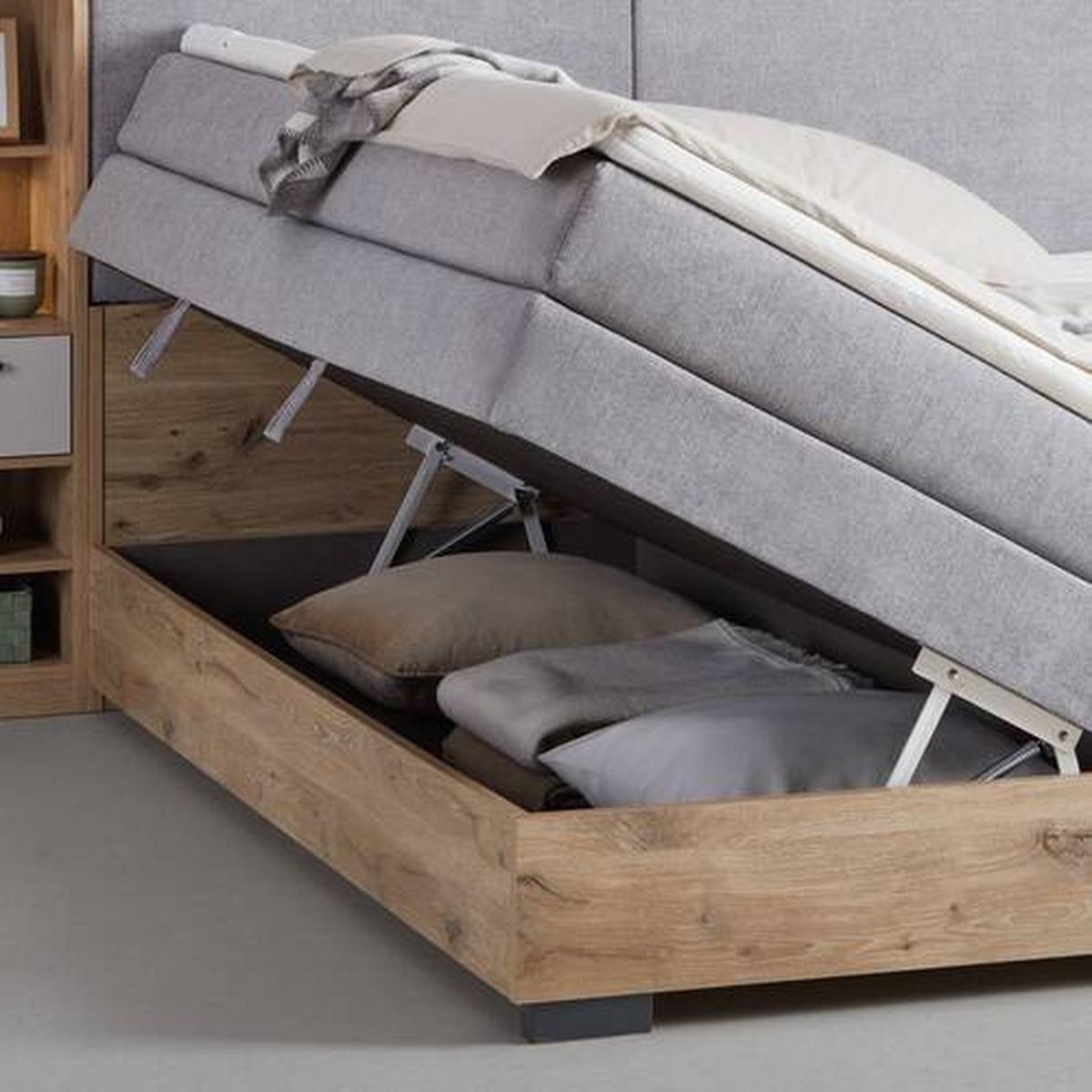 Lit boxspring Ravenna in Eichefarben ca. 180x200cm - couleur graphite/couleur de chêne, Lifestyle, textile/matière synthétique (180/200cm) - Premium Living