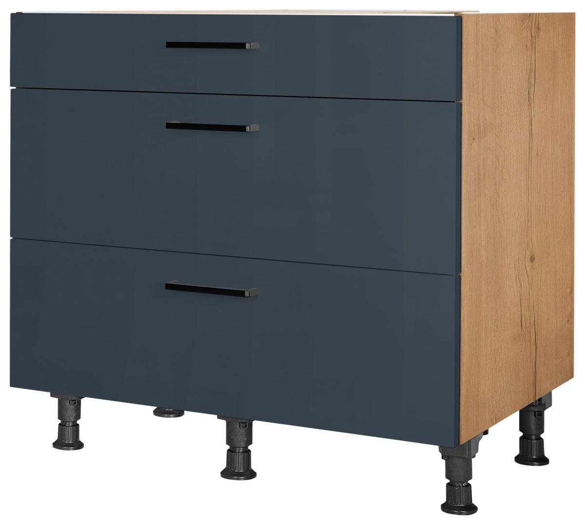 Schubkastenunterschrank Easytouch Blau - Blau/Eichefarben, MODERN, Holzwerkstoff/Metall (90/87/56cm) - Nobilia