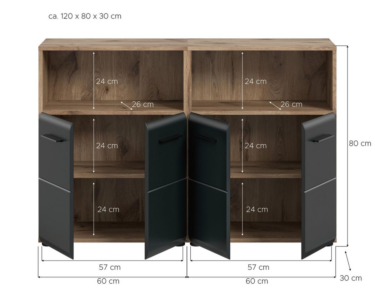 Badezimmer Ice 2-tlg. Schwarz/Eiche dunkel - Eiche dunkel/Schwarz, Basics, Holzwerkstoff/Kunststoff (120/80/30cm) - MID.YOU