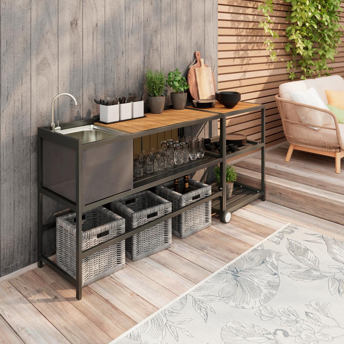 Outdoorküche Levi 2 Anthrazit/Naturfarben - Anthrazit/Naturfarben, MODERN, Kunststoff/Metall (144cm)