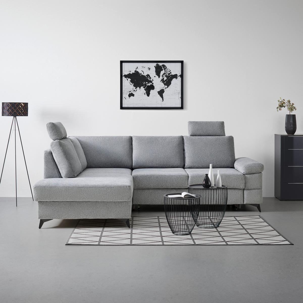 Ecksofa Sara Grau - Schwarz/Grau, MODERN, Textil/Metall (189/87-103/250cm) - Mömax