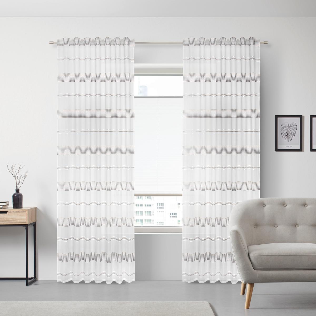 Perdea prefabricată Louis - maro/alb, Konventionell, textil (140/245cm) - Modern Living