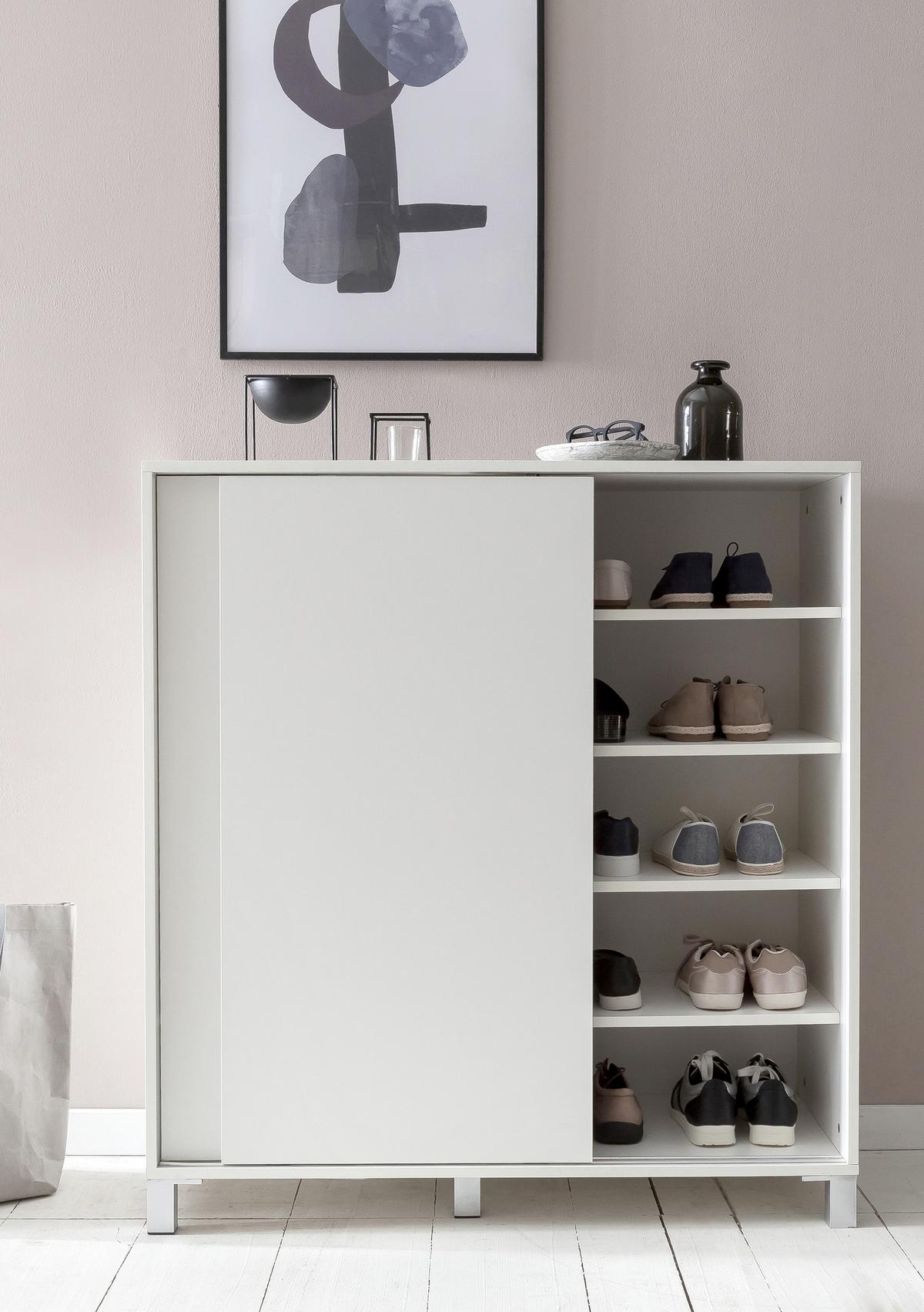 Schuhschrank "WL5.712", weiss - Silberfarben/Weiß, KONVENTIONELL, Holzwerkstoff/Kunststoff (100/108/37,5cm) - MID.YOU