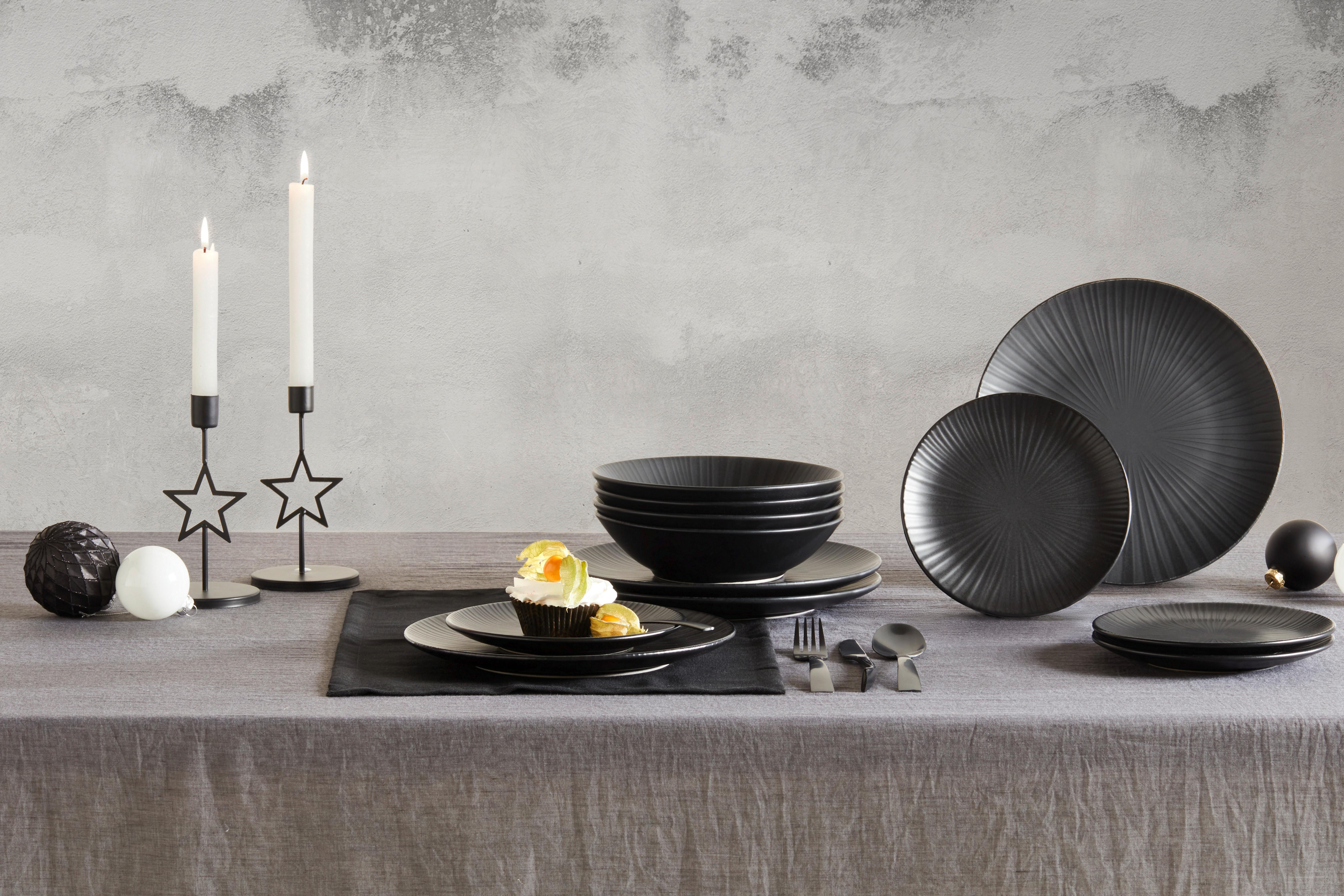 Tafelservice Black aus Steingut, 12-teilig - Schwarz, MODERN, Keramik - Premium Living