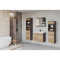 Badmöbel-Set 5-tlg. Madrit mit LED ca. 120 cm Kastanieneiche - Kastanieneichefarben/Anthrazit, LIFESTYLE, Glas/Keramik (120,4/131,5/34,5cm) - P & B