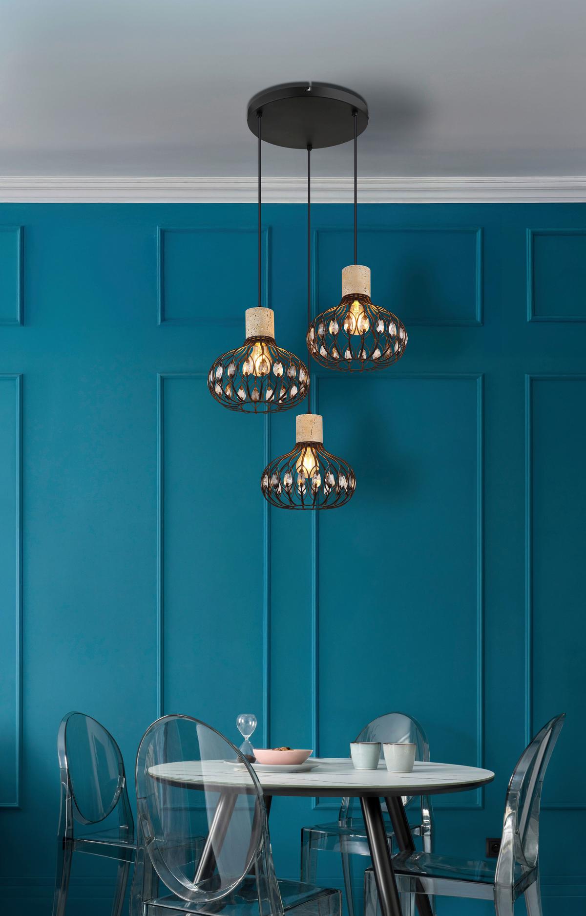 HÄNGELEUCHTE 15778-3HR DORTHY - Klar/Schwarz, Design, Glas/Kunststoff (47/150cm) - Globo