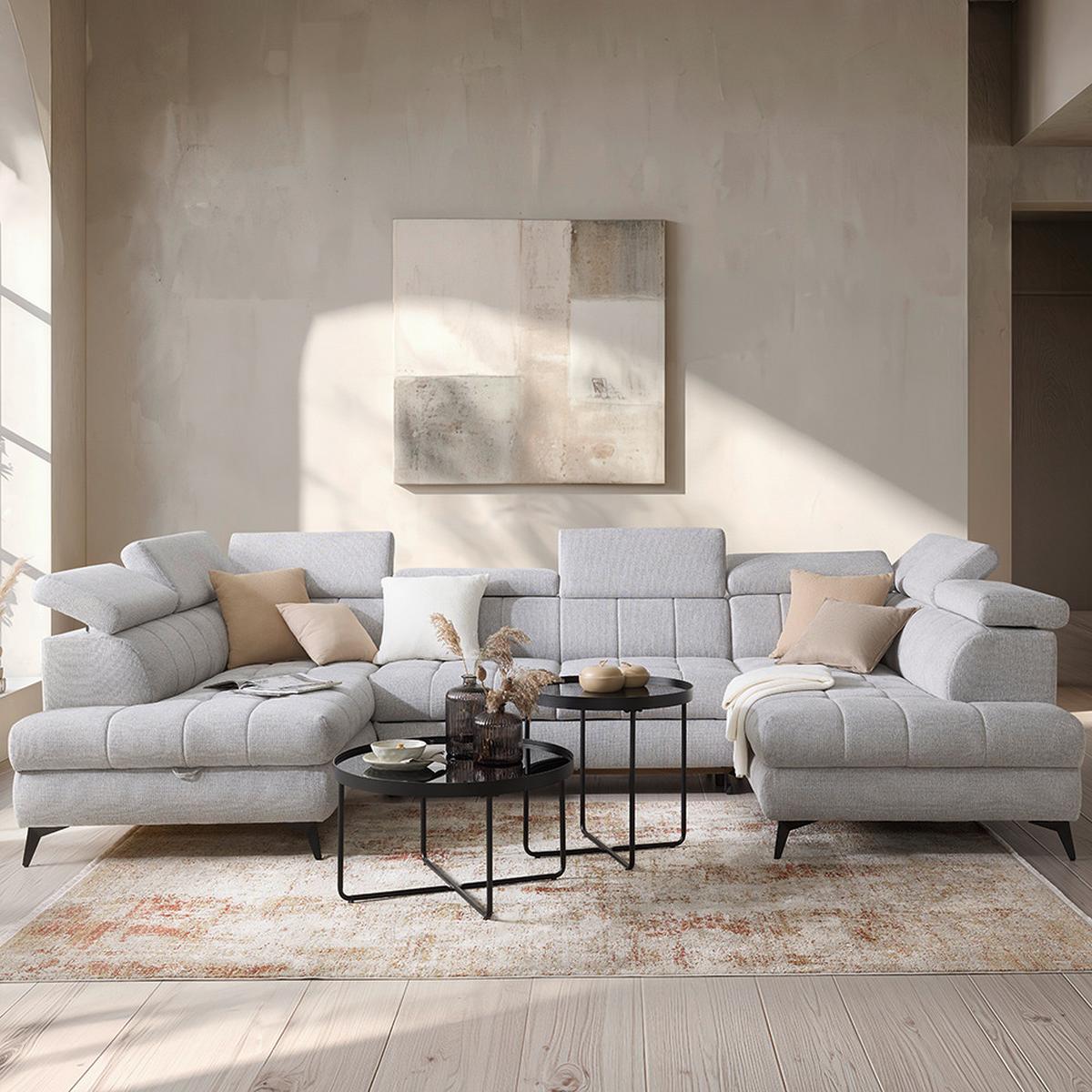 Wohnlandschaft Look Silberfarben - Silberfarben/Schwarz, MODERN, Holz/Textil (195/82-100/343cm) - Mömax