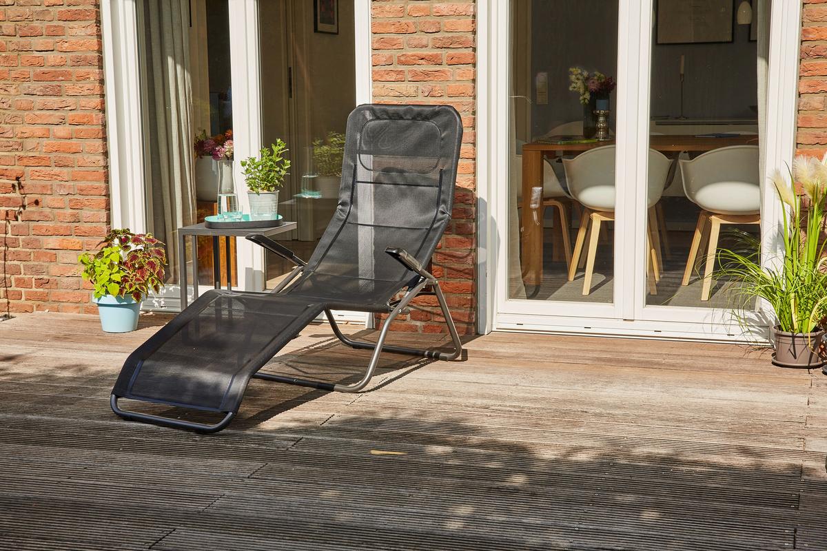 Gartenliege Anco Schwarz Stahl - Anthrazit/Schwarz, MODERN, Textil/Metall (72,5/103,5/144cm) - Siena Garden