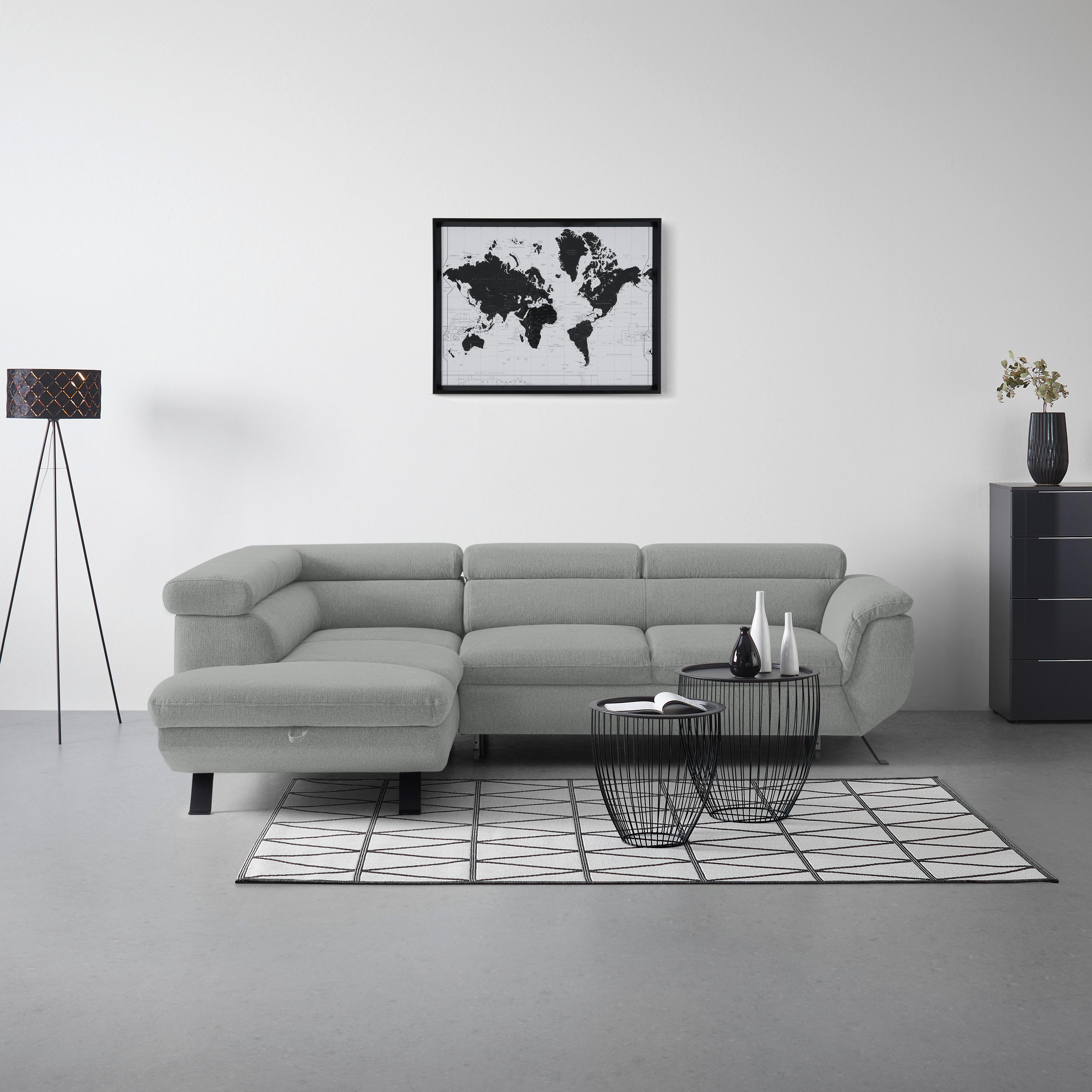 Ecksofa Raven Hellgrau - Hellgrau/Schwarz, MODERN, Textil/Metall (198/257cm) - Mömax