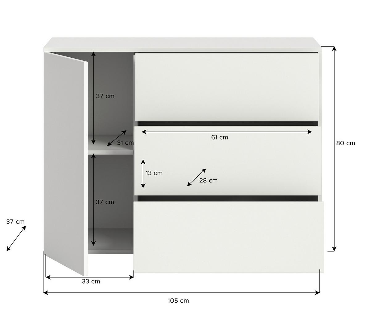 Komoda Samba, Bela - bela, Design, leseni material (105/80/37cm) - MID.YOU