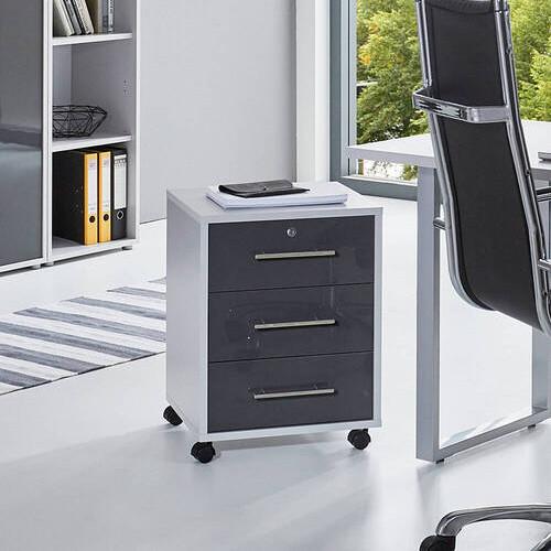 Rollcontainer Office Edition Grau - Edelstahlfarben/Anthrazit Hochglanz, MODERN, Holzwerkstoff/Kunststoff (44/58/40cm) - MID.YOU