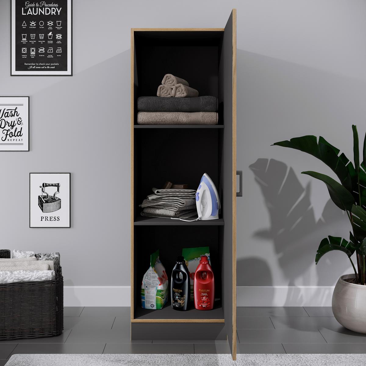 Wäscheschrank Rislo - Honigeiche/Anthrazit, Trend, Holzwerkstoff/Kunststoff (50/162/60cm) - MID.YOU