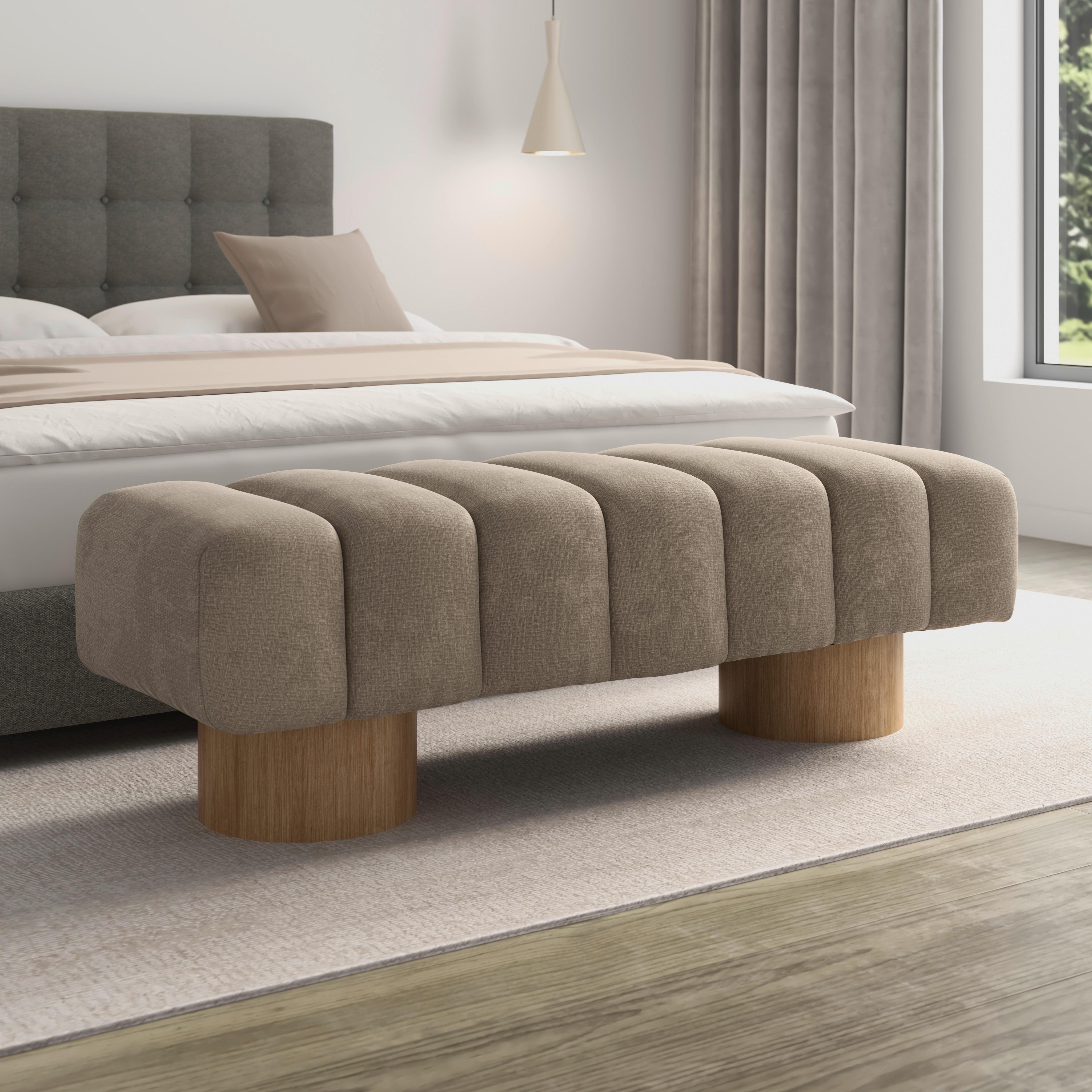 Sitzbank Alina Chenille Hellbraun - Hellbraun/Naturfarben, MODERN, Holz/Holzwerkstoff (140/45/45cm) - Bessagi Home