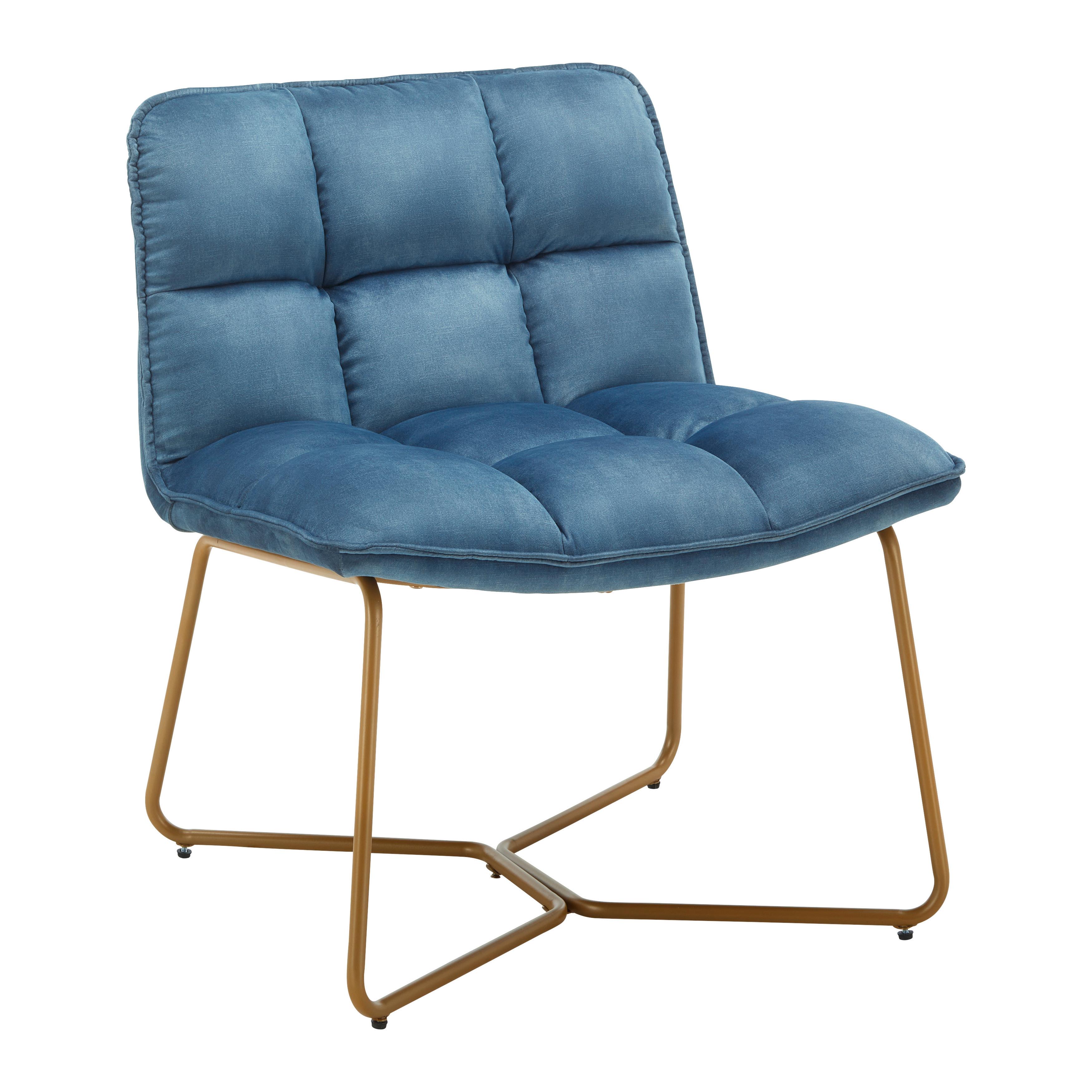 Sessel Rina Blau Samt Gepolstert - Blau/Goldfarben, MODERN, Holz/Textil (67/76,5/69,5cm) - Bessagi Home