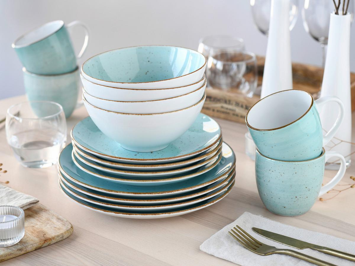 Kombinirani Servis Vintage Nature Aqua, 16-Delni - svetlo modra/bela, Basics, keramika - Creatable