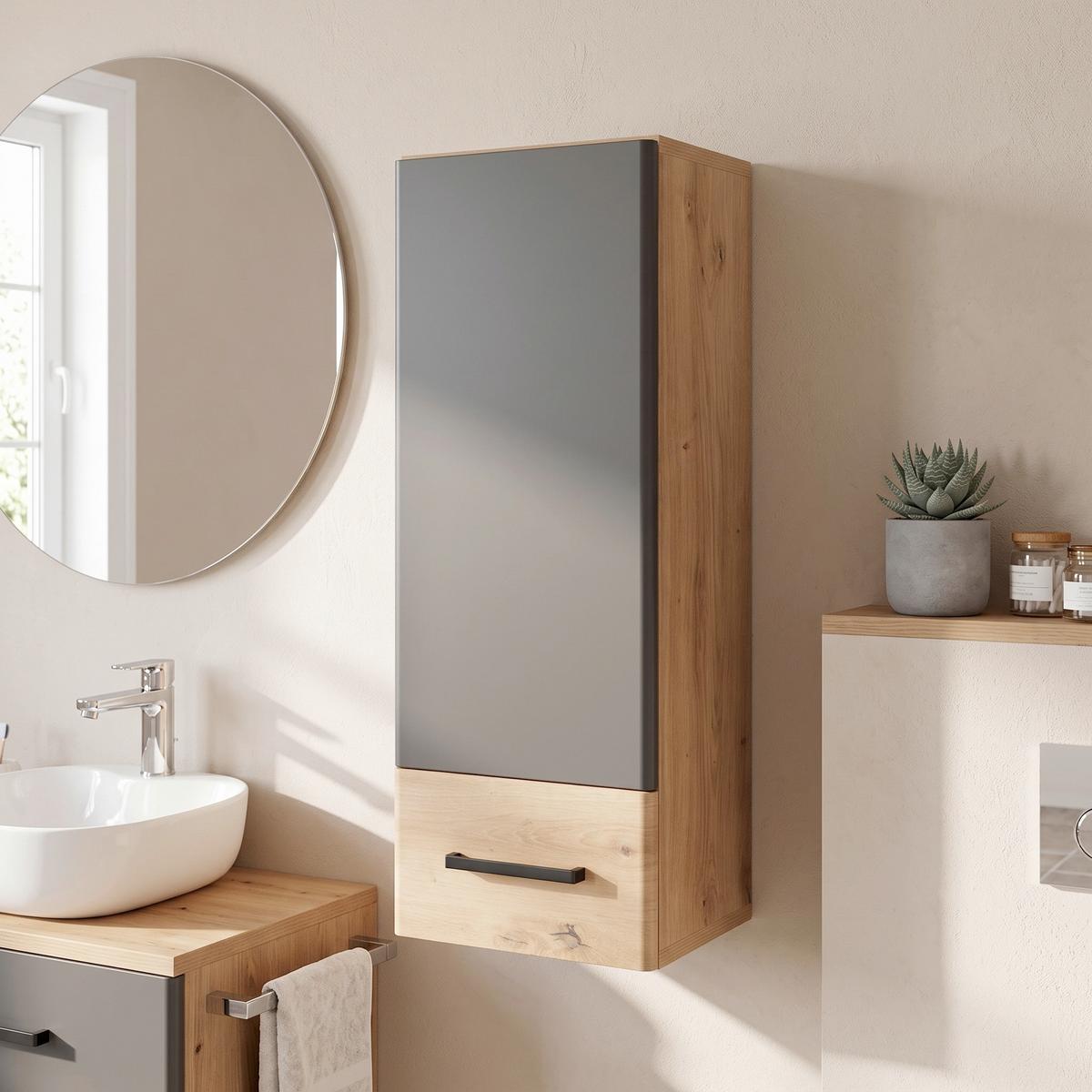 Hängeschrank in Grau/Eichefarben - Eichefarben/Grau, MODERN, Holzwerkstoff/Kunststoff (30/73/23cm) - Mömax