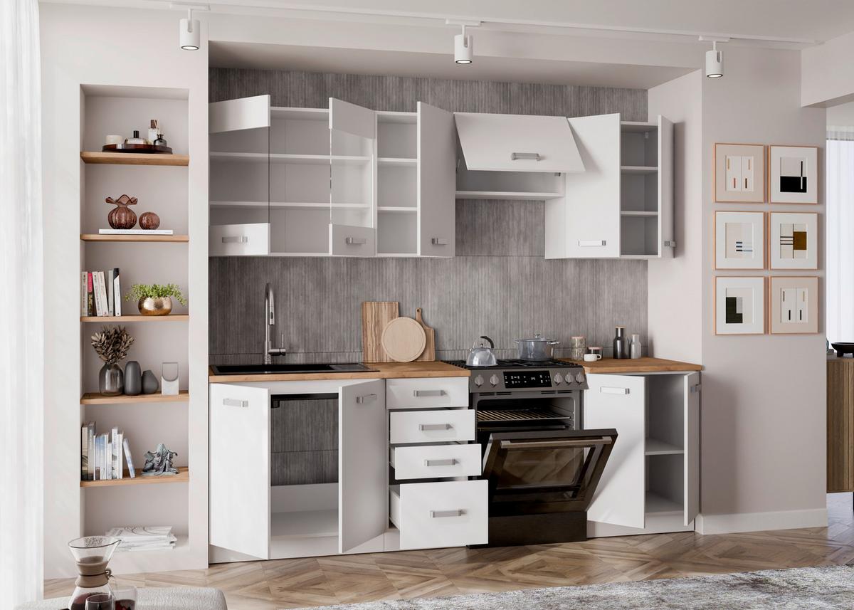 Blok Kuhinja Eko - boja hrasta/bela, Moderno, staklo/pločasti materijal (260/218/60cm) - Modern Living