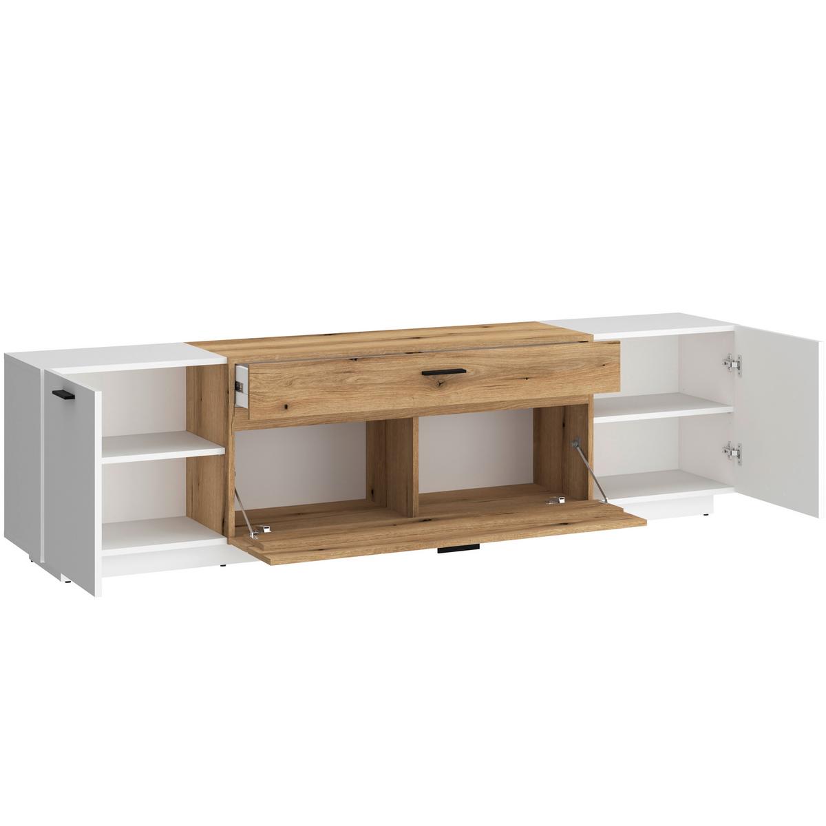 Comodă TV DALANO - alb/culoare lemn stejar, Trend, material pe bază de lemn (201,5/55,5/51,6cm) - Modern Living