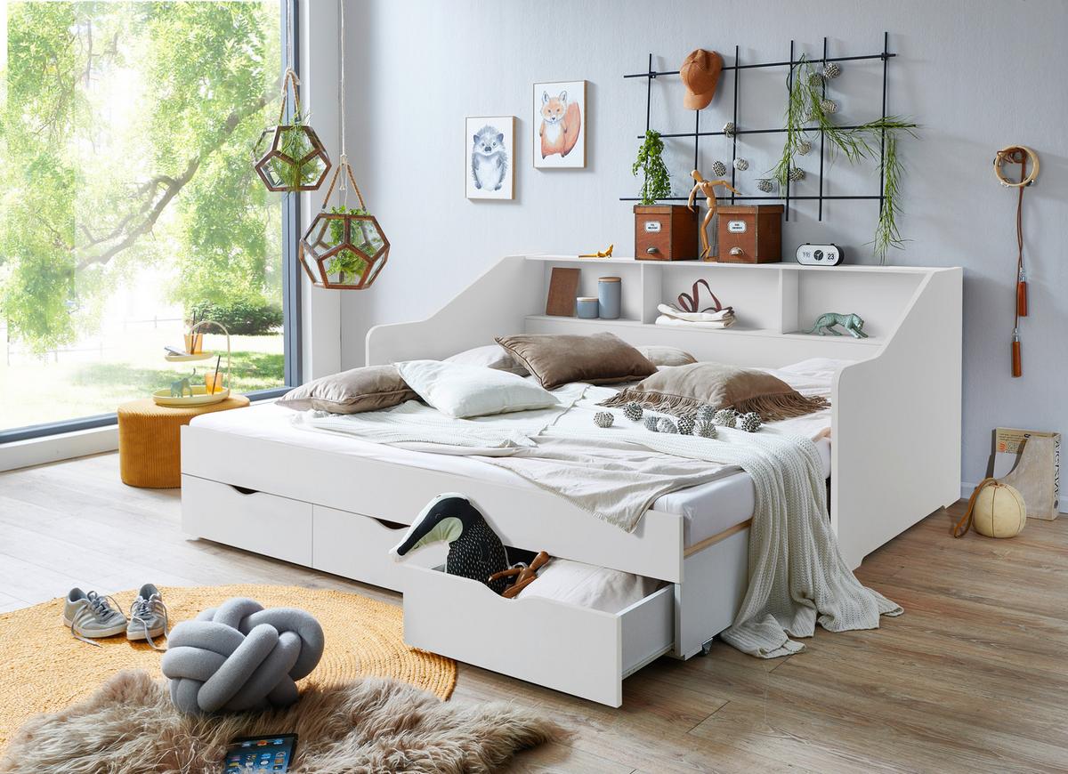 Raztegljiva Postelja Star, Bela, 90-180x200 - bela/barve bukve, Konvencionalno, leseni material/les (90-180/200cm) - Mömax