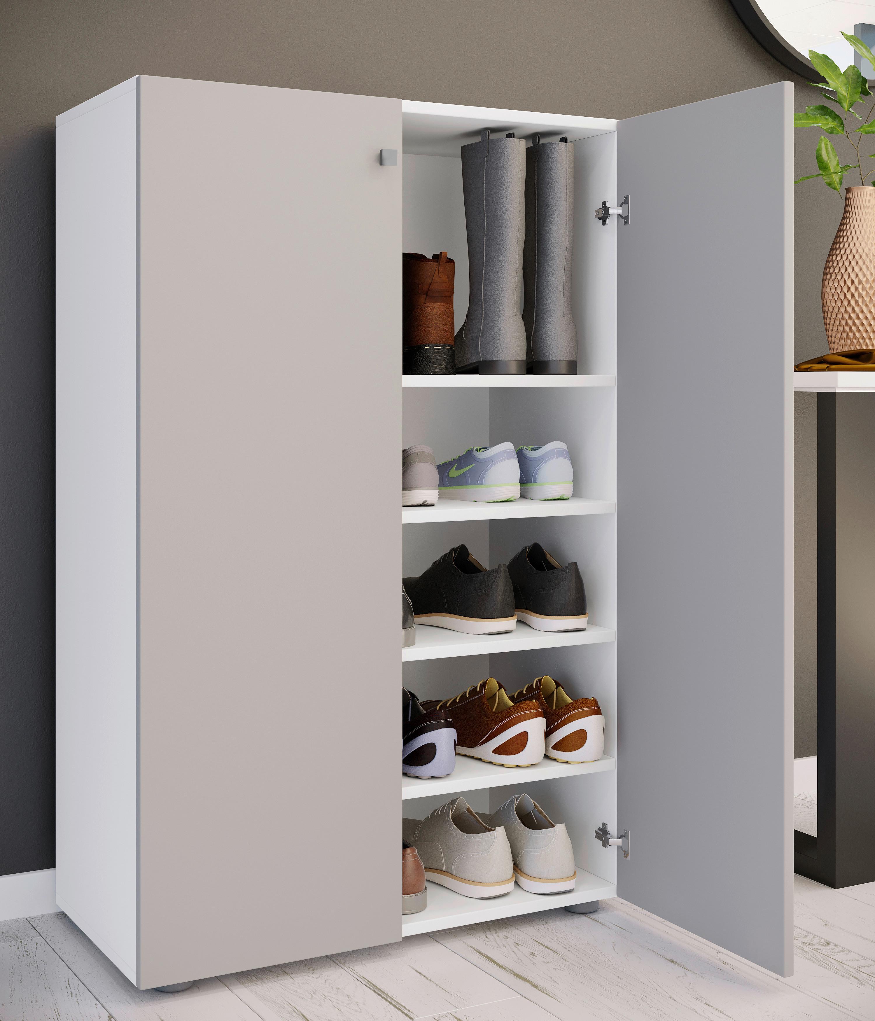 Schuhschrank LONA Weiß/ Grau ca. 70x110x39cm - Silberfarben/Schwarz, Design, Holzwerkstoff/Kunststoff (70/110/39cm) - MID.YOU