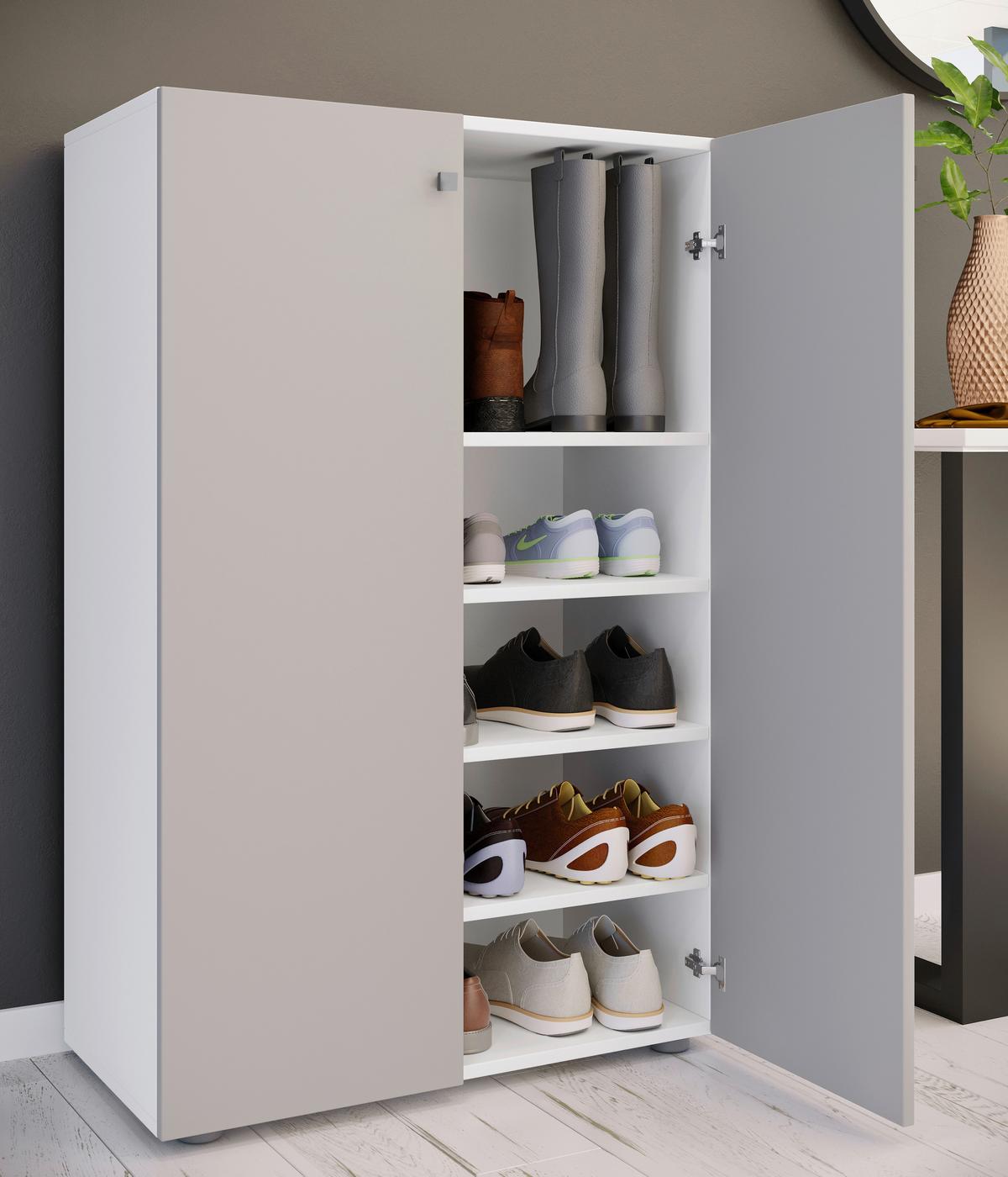Schuhschrank LONA Weiß/ Grau ca. 70x110x39cm - Silberfarben/Schwarz, Design, Holzwerkstoff/Kunststoff (70/110/39cm) - MID.YOU
