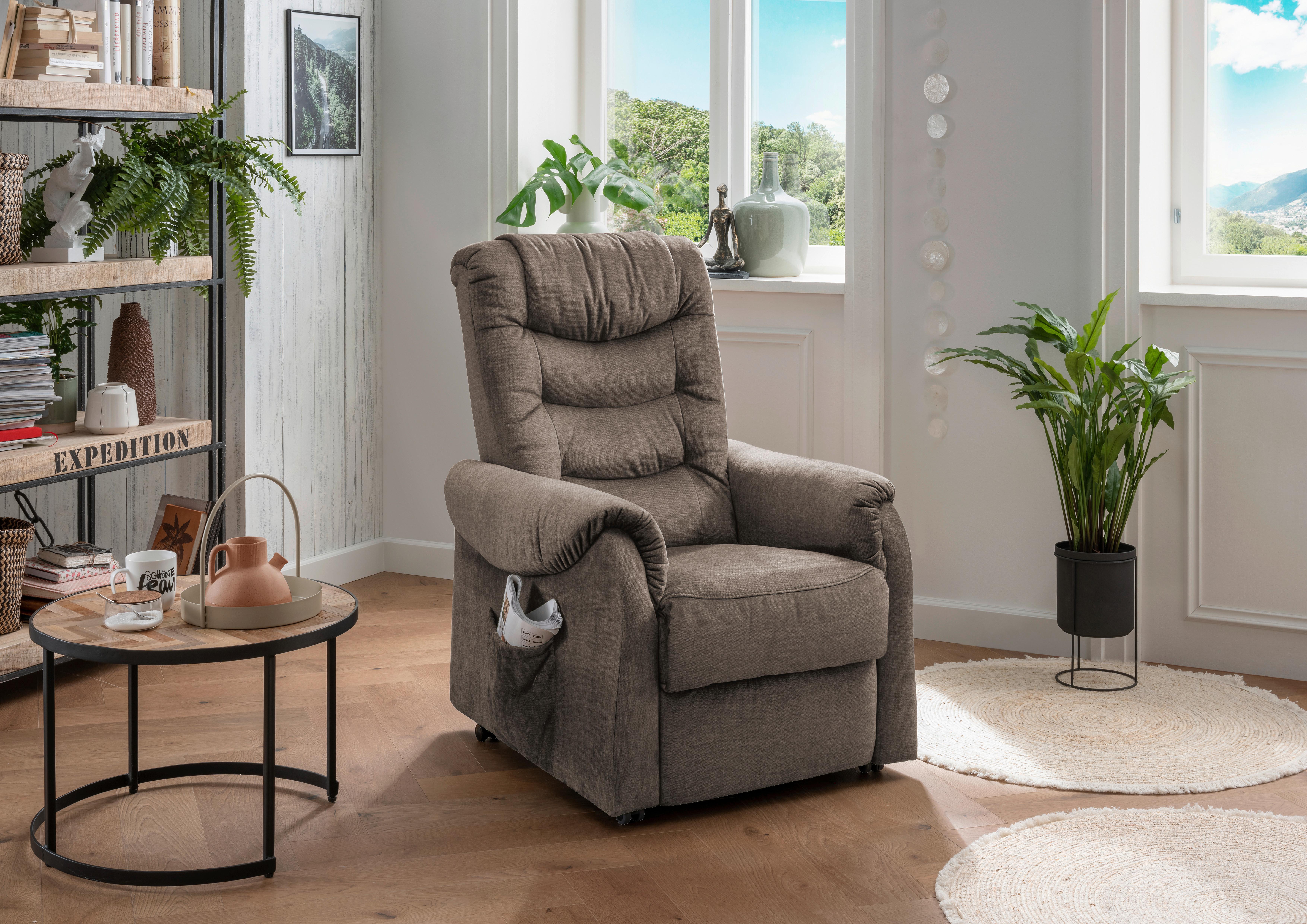 Fernsehsessel Nino Braun Velours - Schwarz/Braun, Design, Kunststoff/Textil (78/107/93cm) - Livetastic