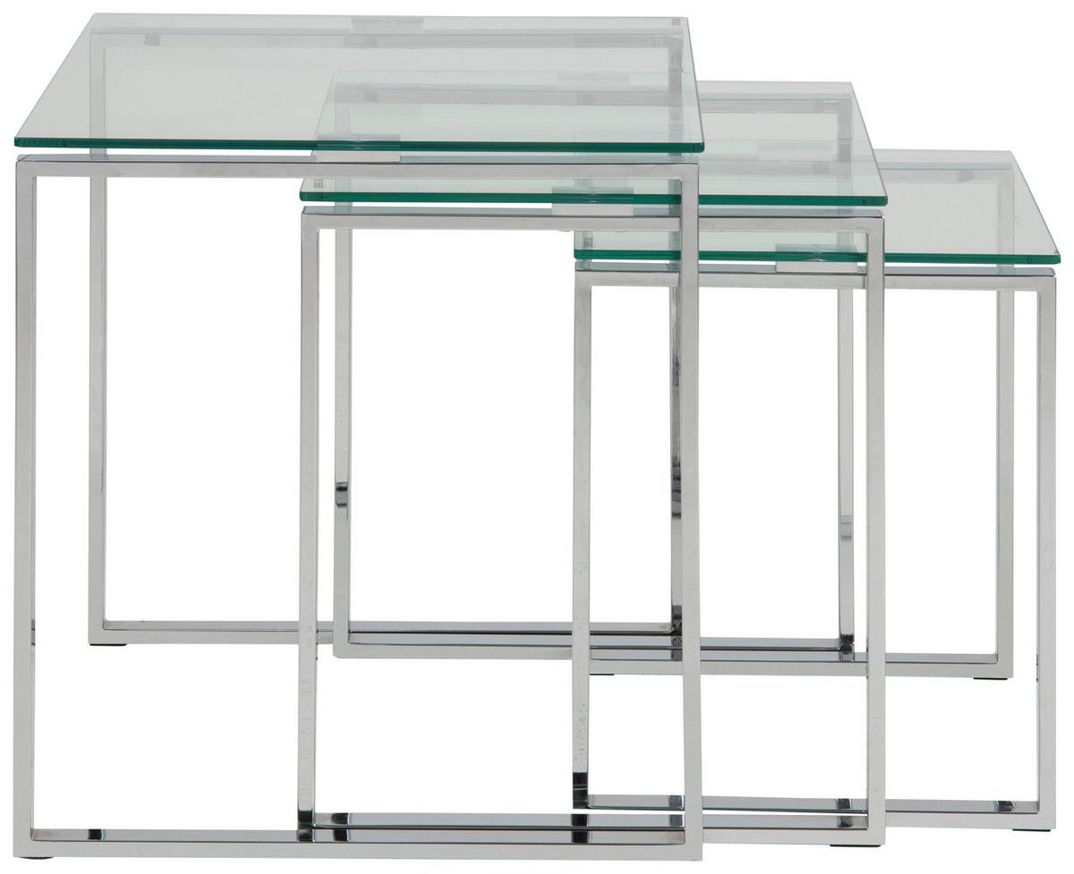 ZESTAW STOLIKÓW BOCZNYCH KATRINE - przejrzysty/kolor chromowy, Trend, metal/szkło (36-50/36-50/45-55cm)