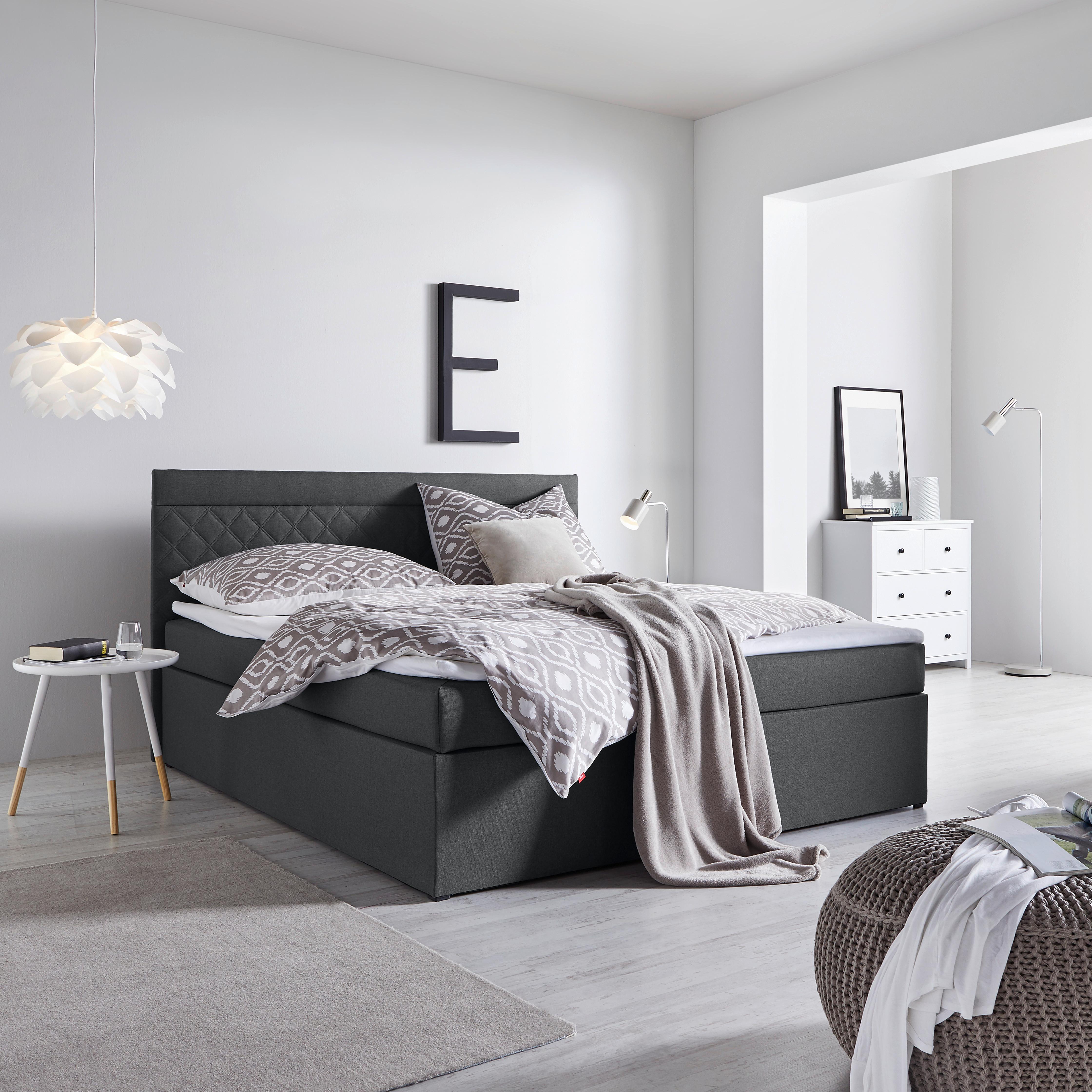 Boxbett Rosa ca. 180x200 cm Dunkelgrau mit Topper - Dunkelgrau/Schwarz, MODERN, Holz/Holzwerkstoff (180/200cm) - Bessagi Home