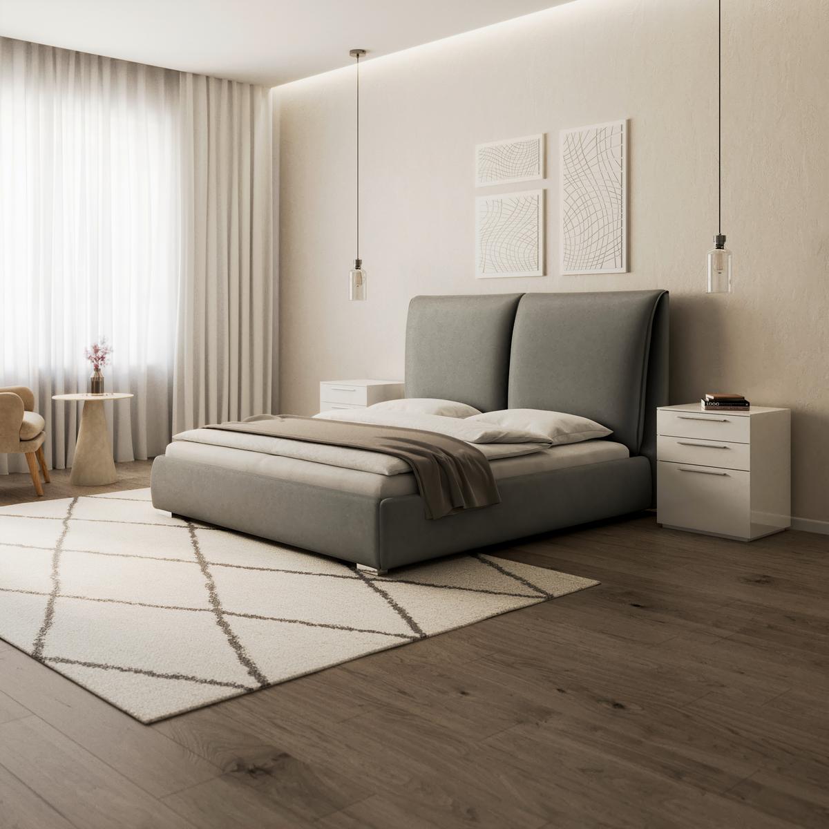 Oblazinjena Postelja Sophie - svetlo rjava/srebrne barve, Moderno, kovina/tekstil (180/200cm) - Bessagi Home