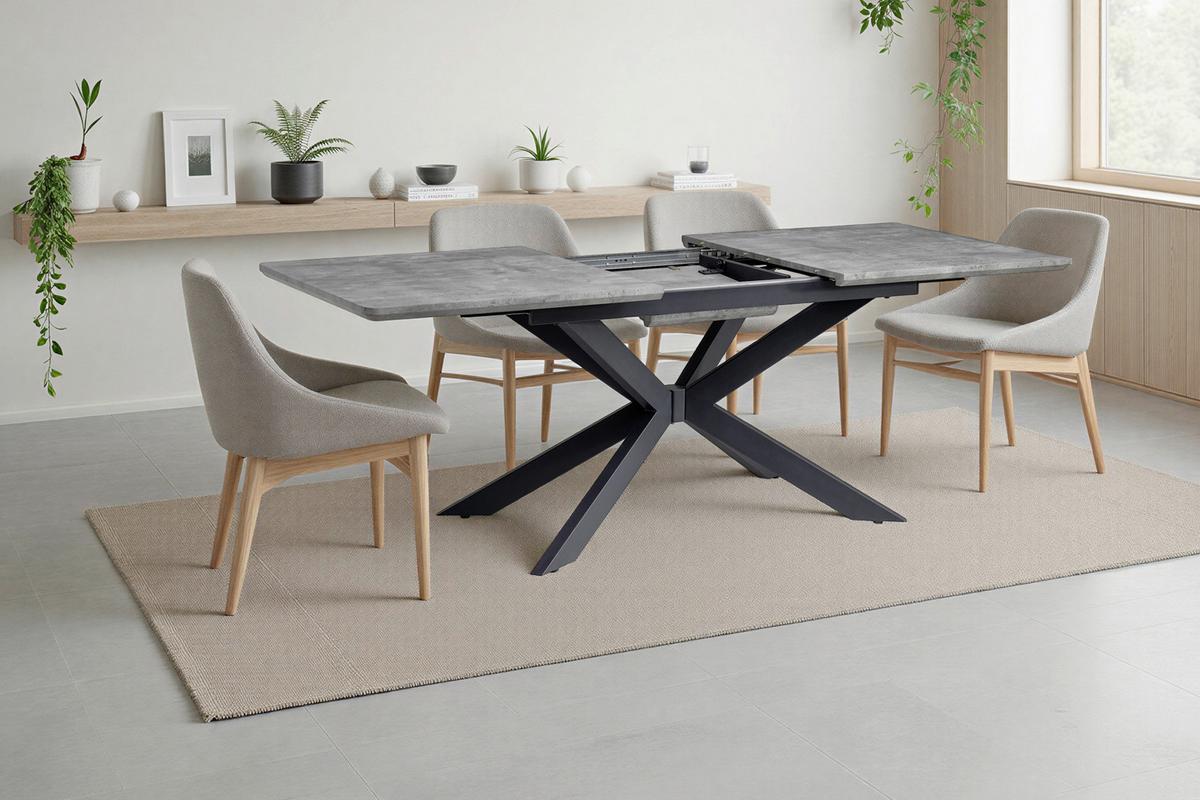 Jedilna Miza Leif, Videz Betona, 160-200x90 Cm - siva/črna, Konvencionalno, kovina/leseni material (160-200/90/76cm) - MID.YOU