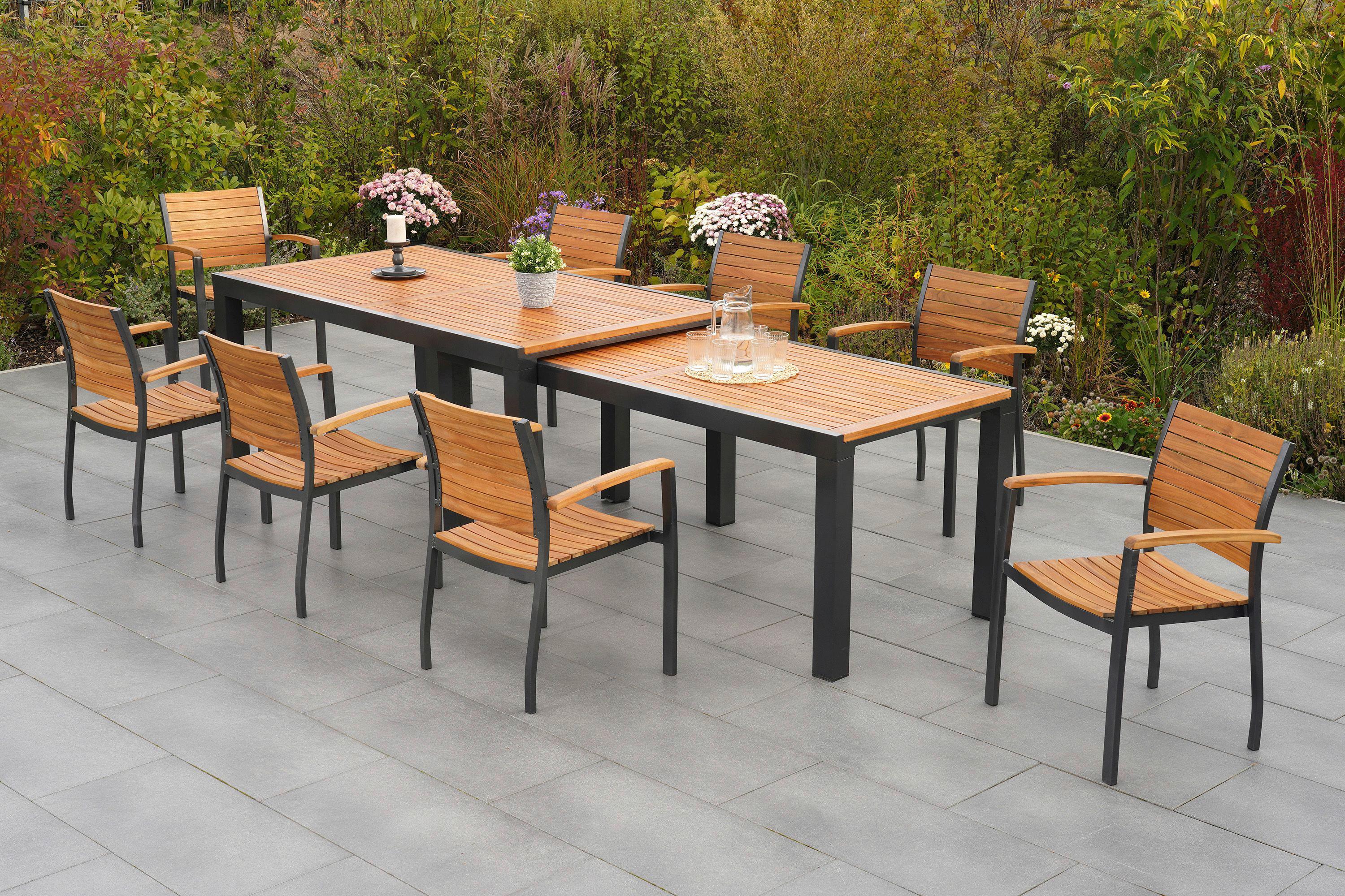 GARTENTISCH SANTORIN - Graphitfarben/Naturfarben, MODERN, Holz/Metall (180-300/100/80cm) - Gardenson